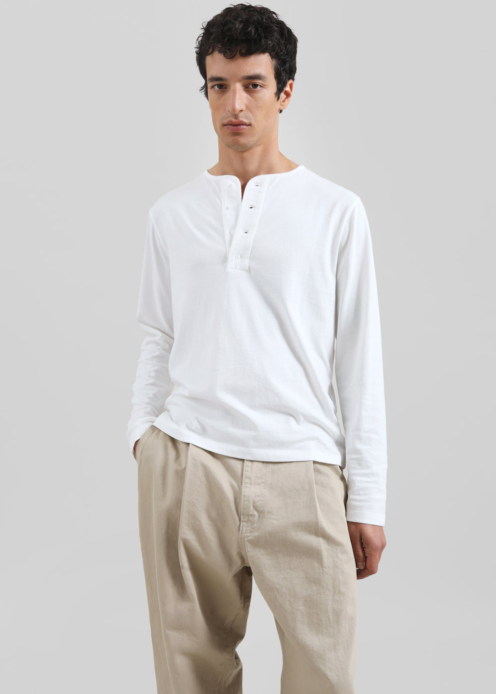 Bourke Soft Cotton Henley T-Shirt - White - 1