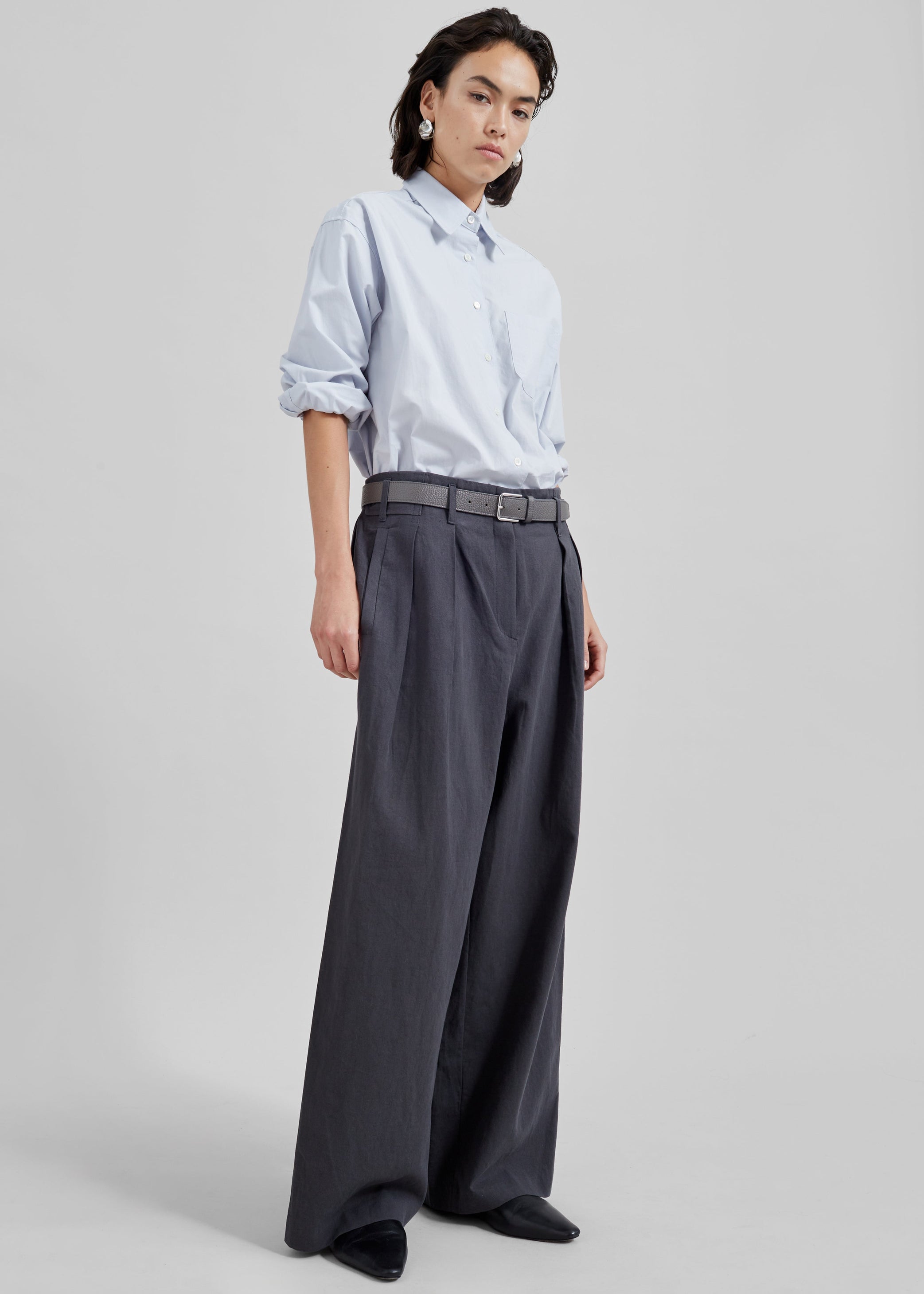 Shop the look image for Branson Cotton Wide Pants - Charcoal