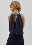 Branton Drawstring Halter Top - Navy/White Pinstripe