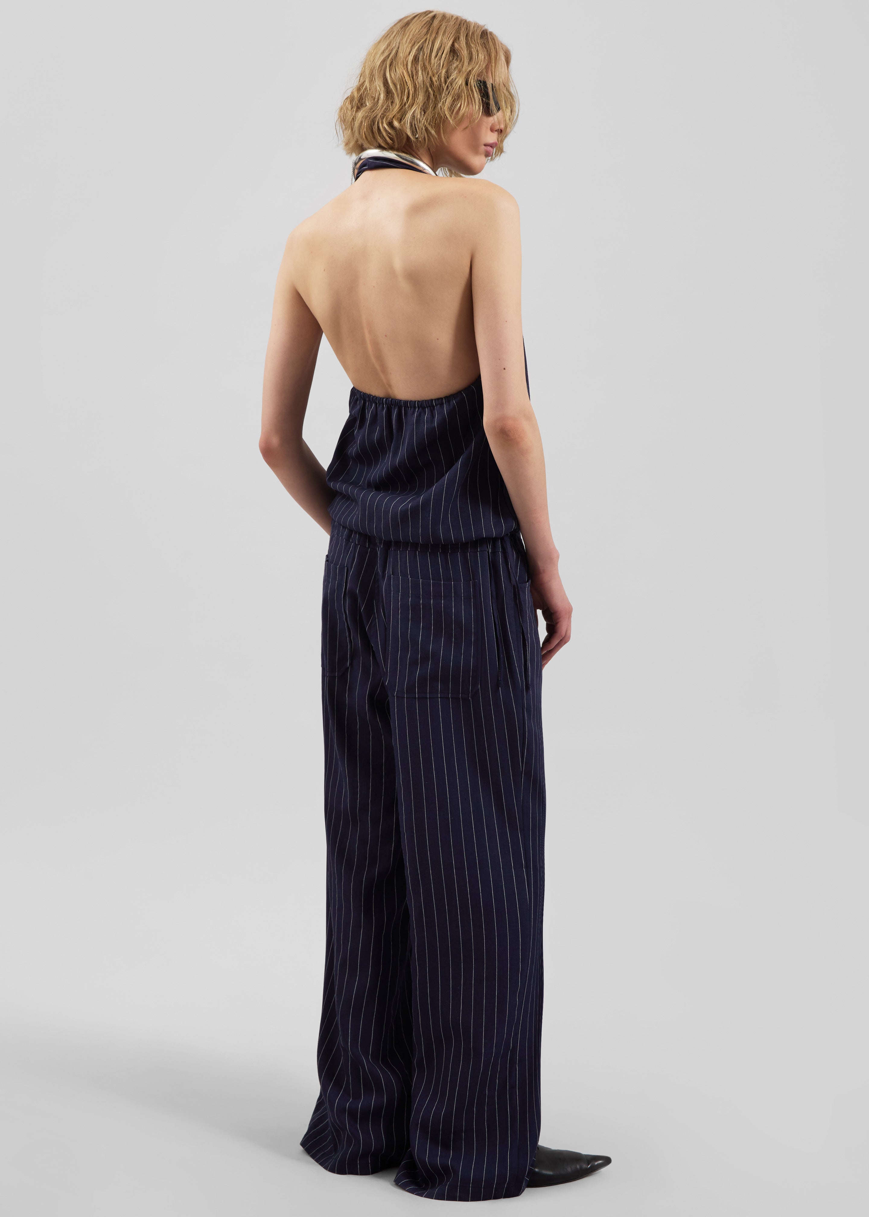 Branton Drawstring Halter Top - Navy/White Pinstripe - 11