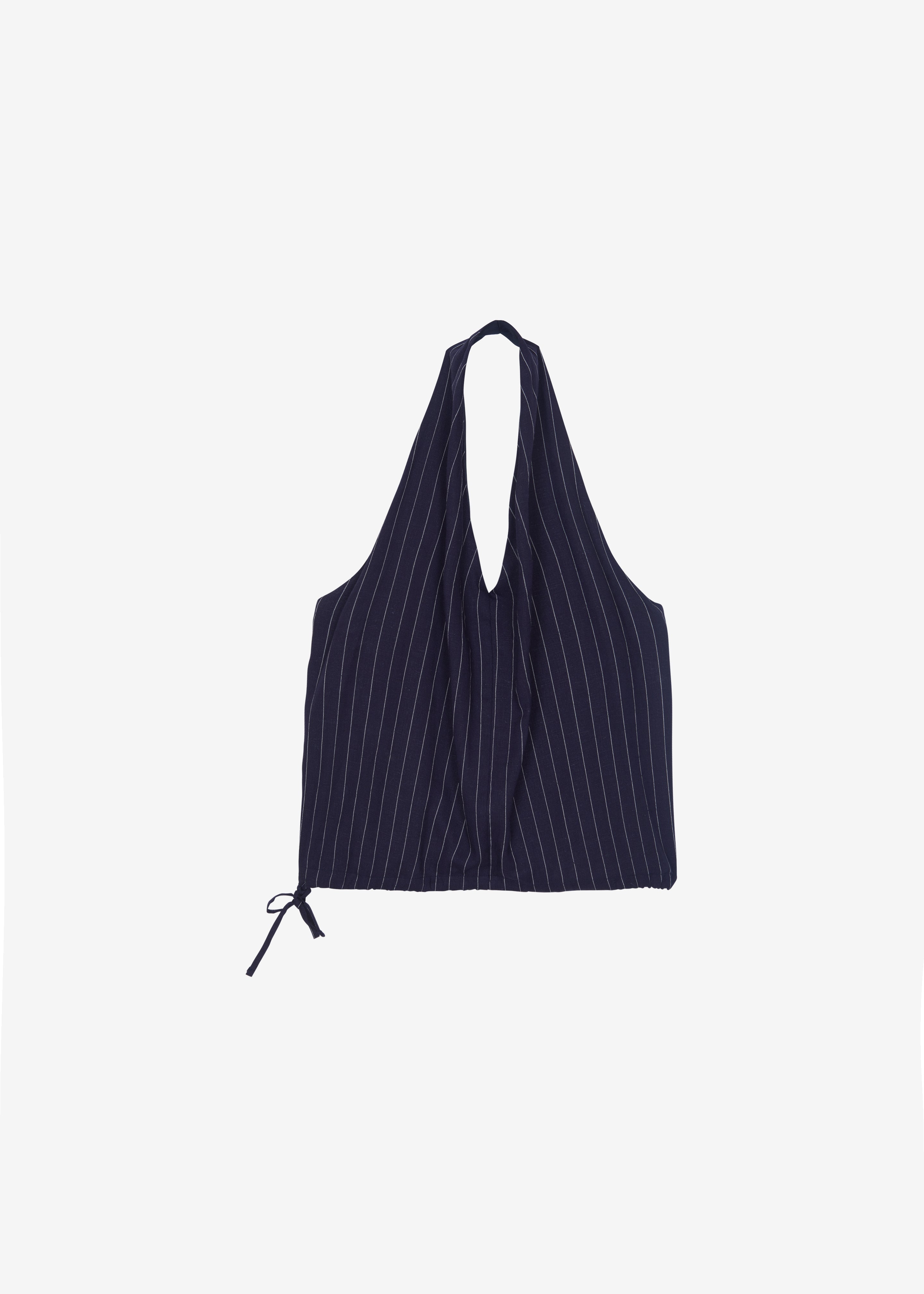 Branton Drawstring Halter Top - Navy/White Pinstripe - 12