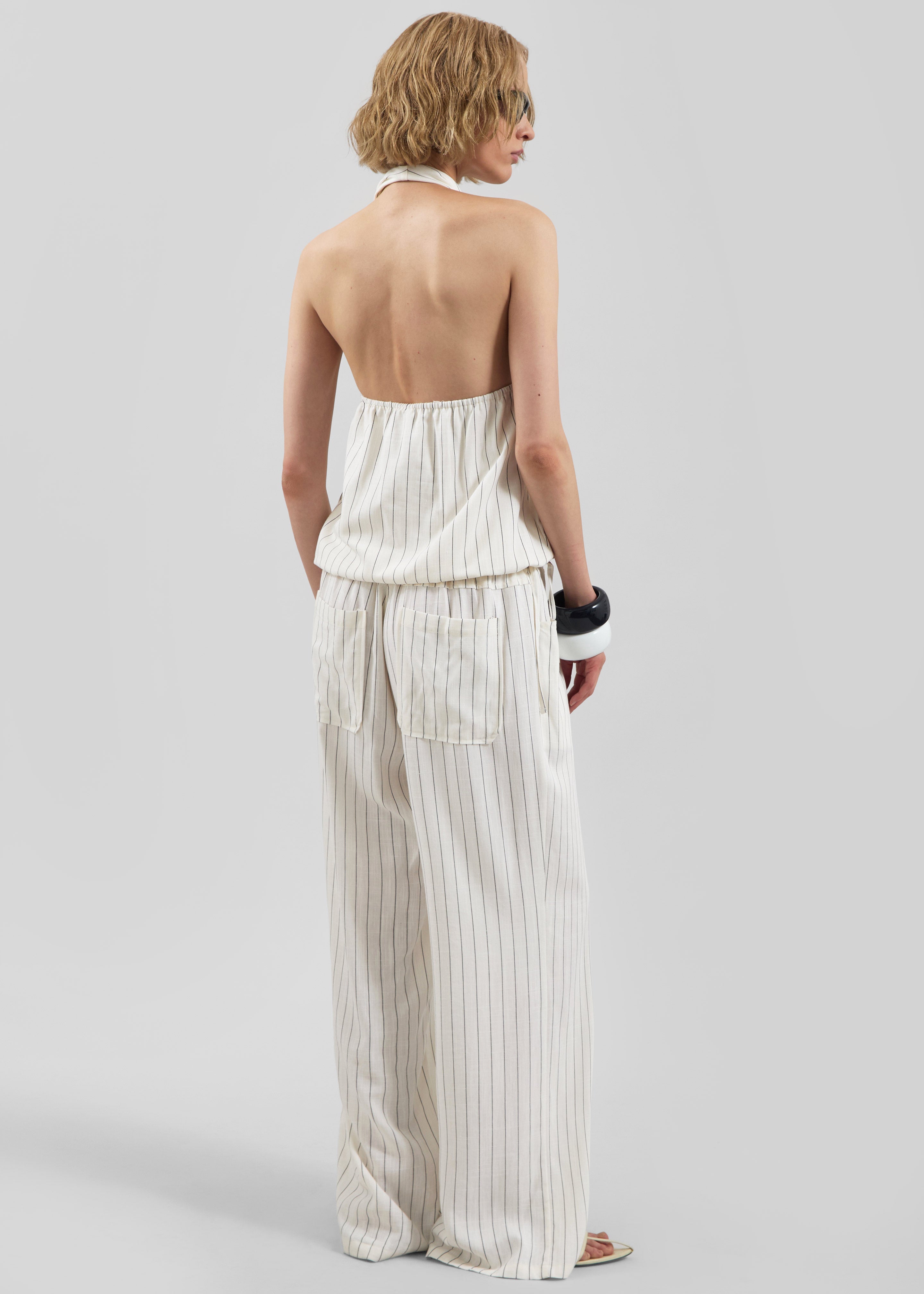 Branton Drawstring Halter Top - White/Black Pinstripe - 10