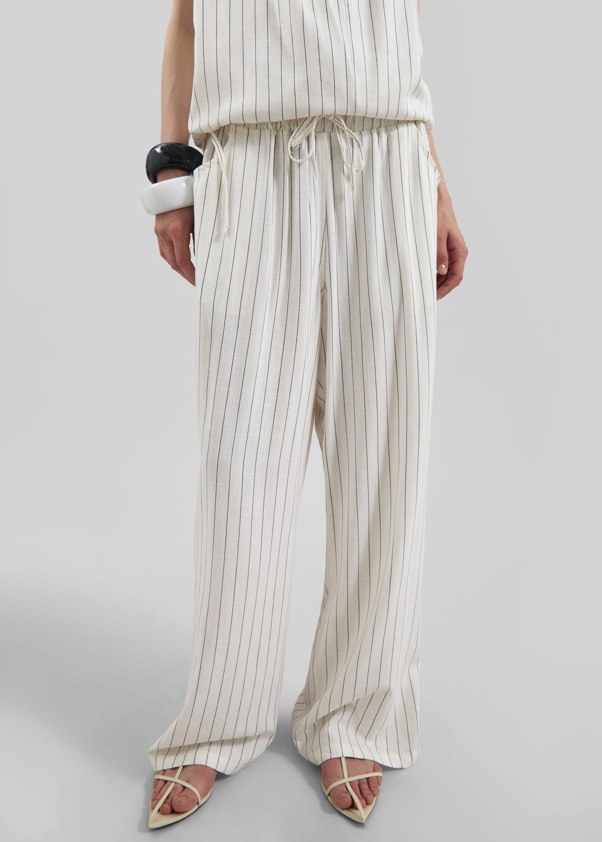 Branton Drawstring Pants - White/Black Pinstripe - 5