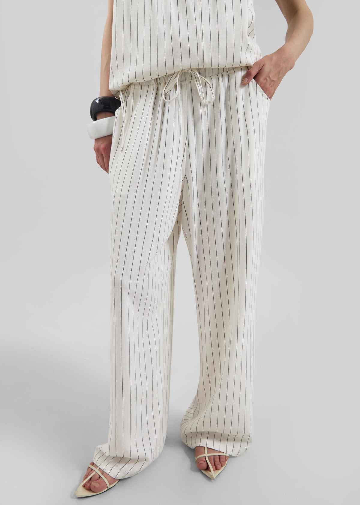 Branton Drawstring Pants - White/Black Pinstripe - 6