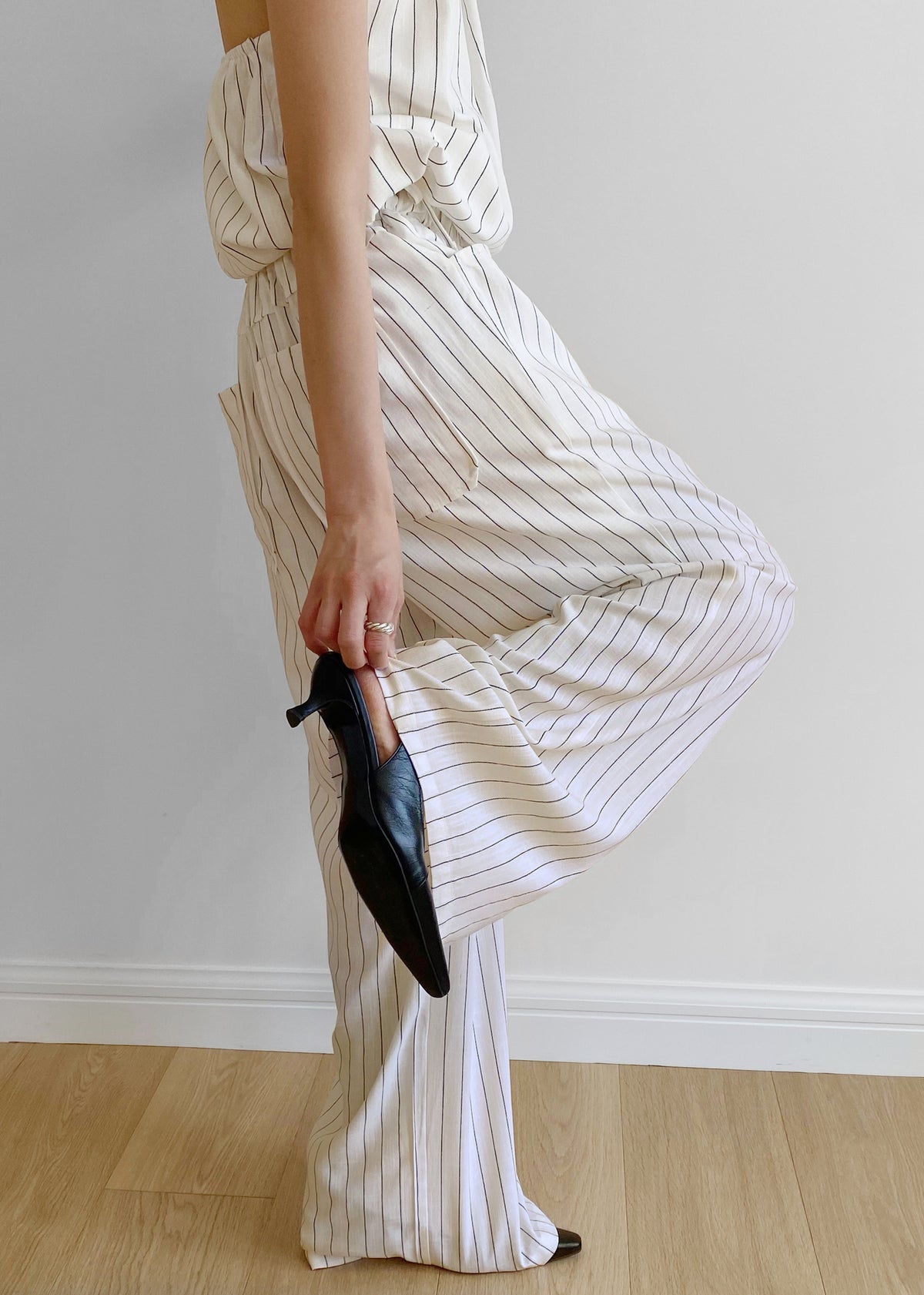 Branton Drawstring Pants - White/Black Pinstripe - 4