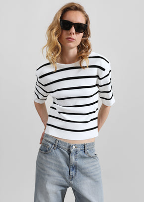 Braye Padded Knit Top - White/Black Stripe