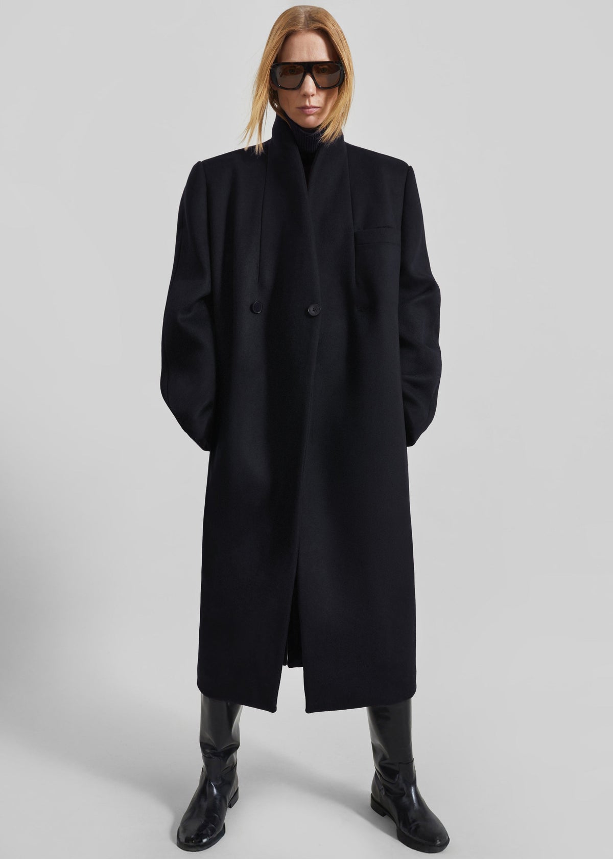 Brea Collarless Coat - Black