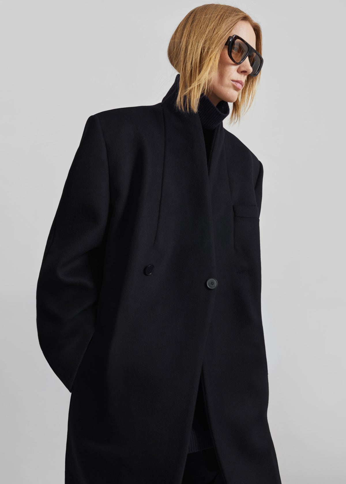 Brea Collarless Coat - Black