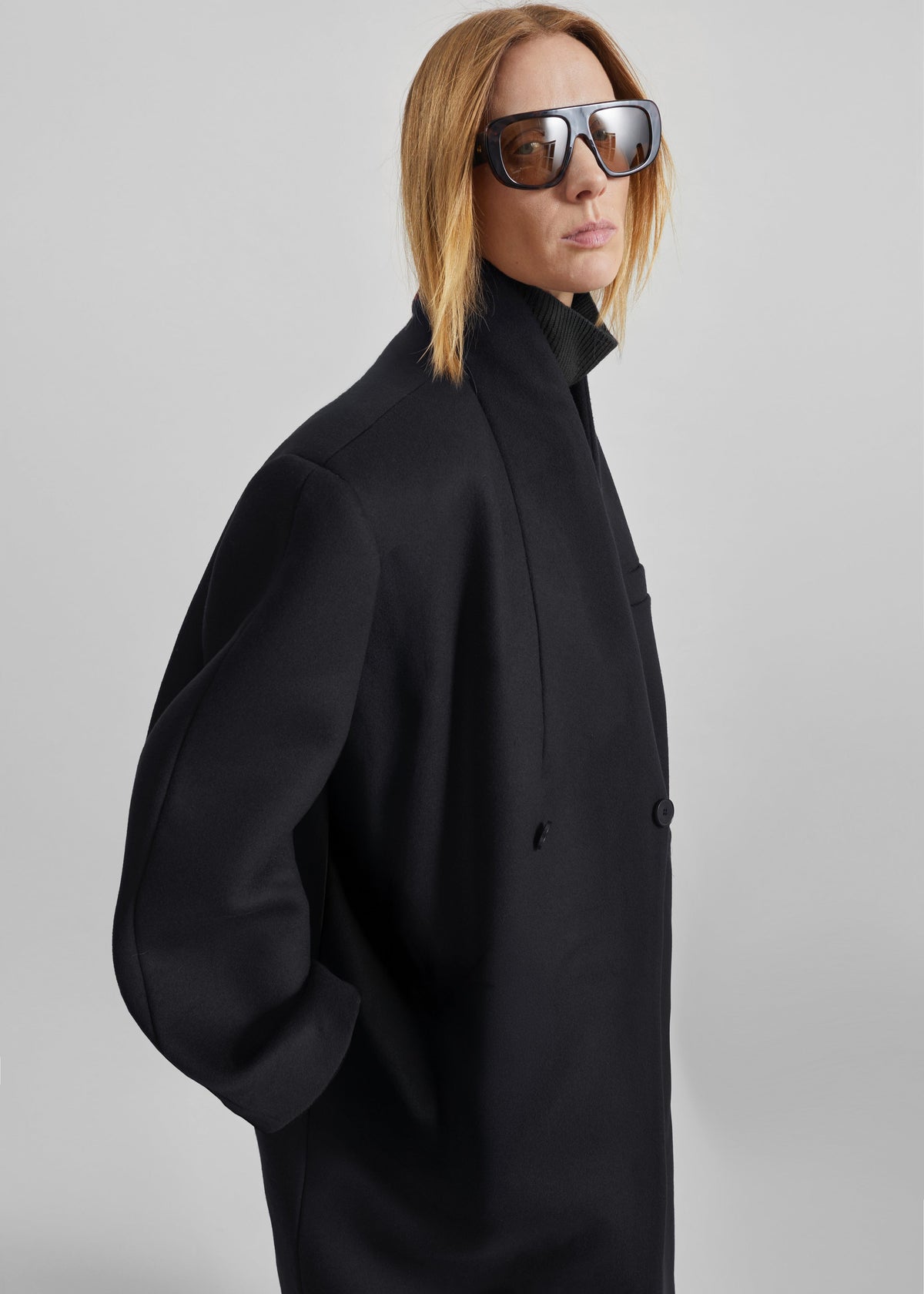 Brea Collarless Coat - Black