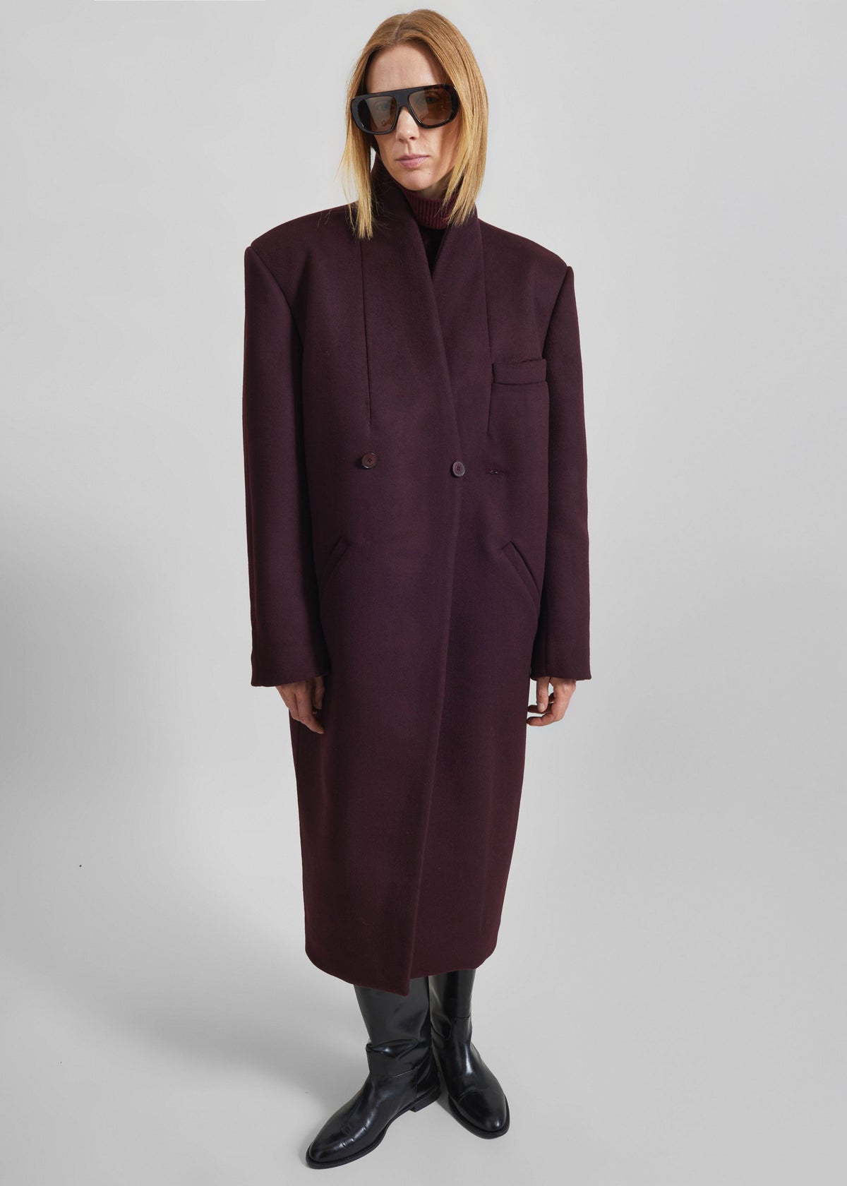 Cappotto Brea senza colletto - Bordeaux