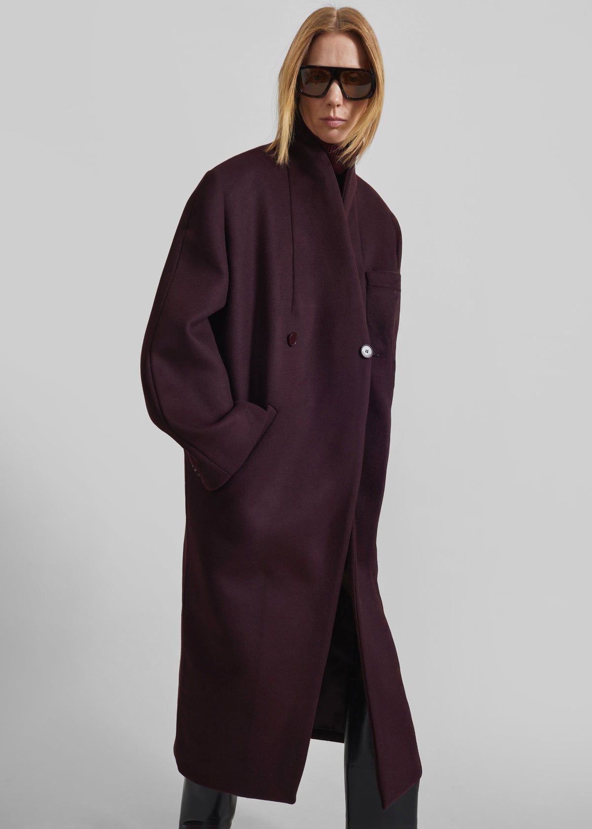 Cappotto Brea senza colletto - Bordeaux