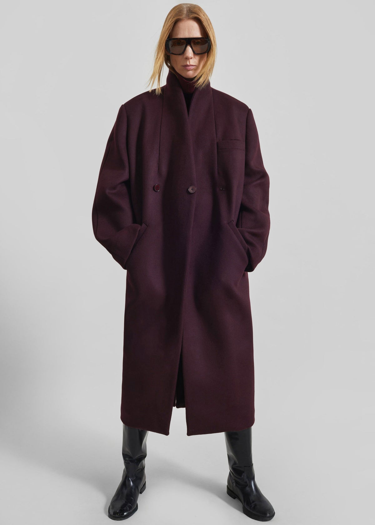 Cappotto Brea senza colletto - Bordeaux