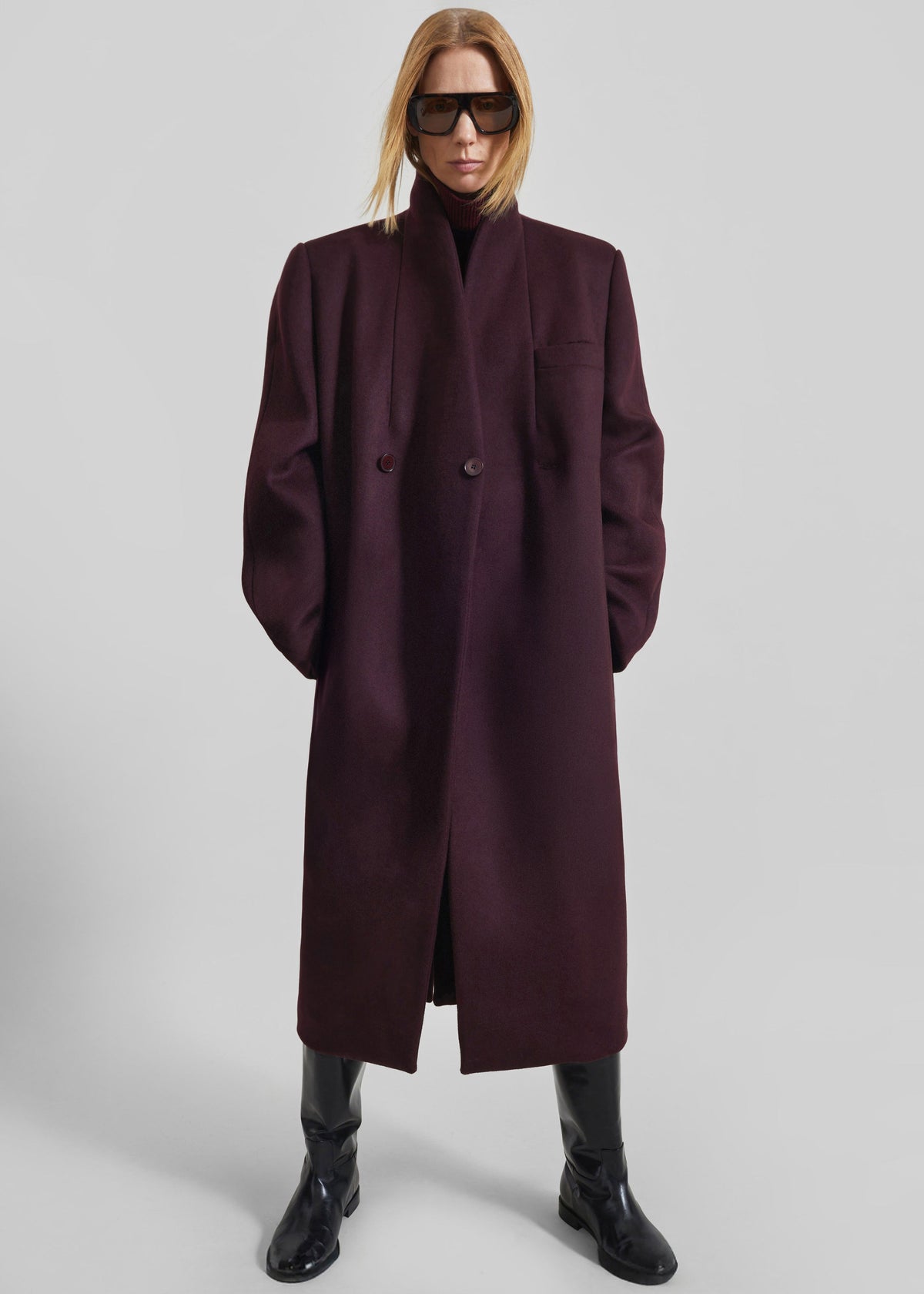 Brea Collarless Coat - Burgundy