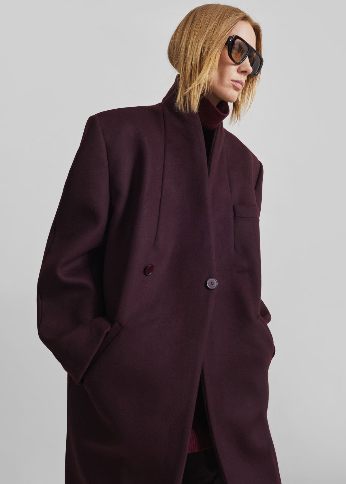Cappotto Brea senza colletto - Bordeaux