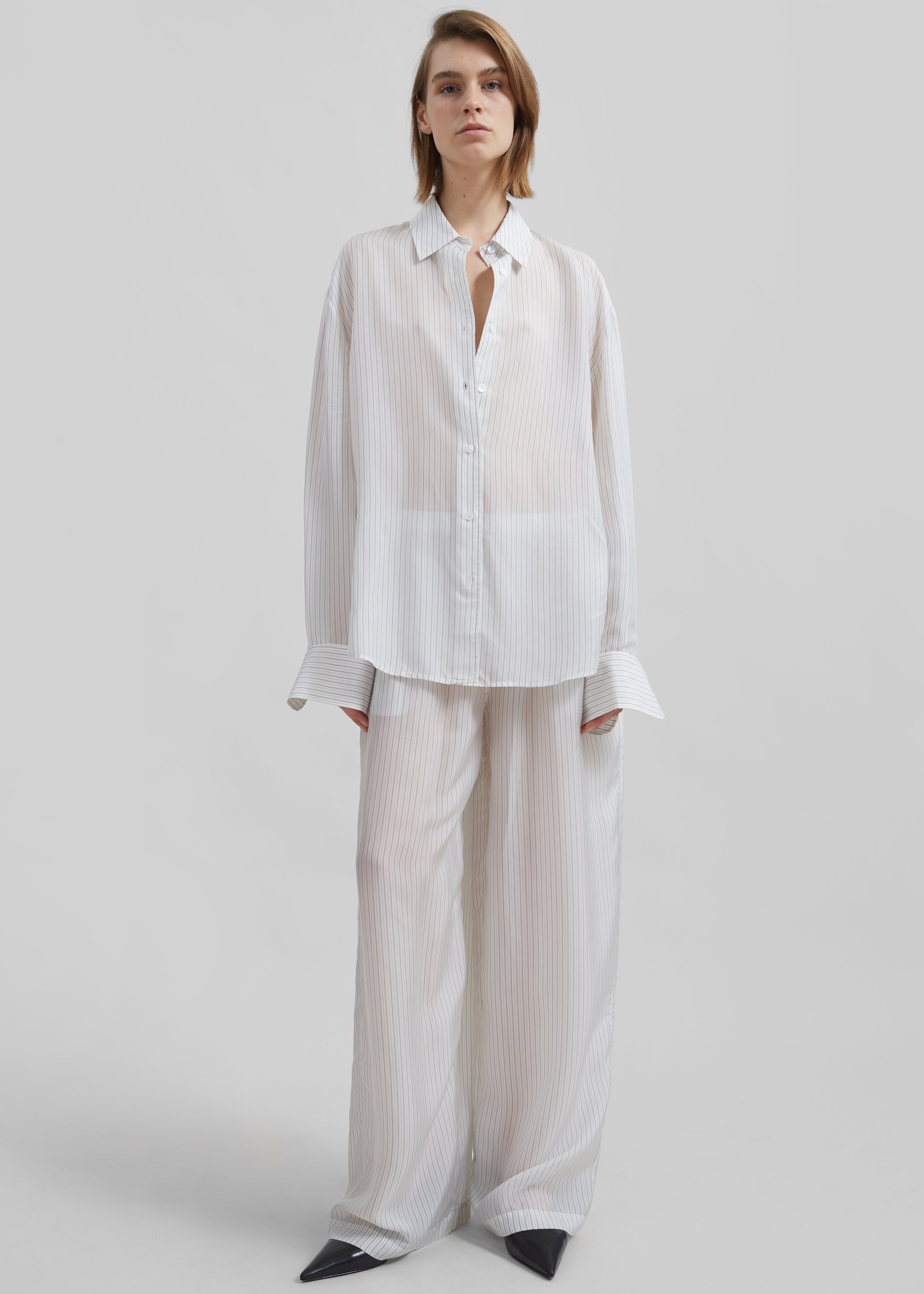 Brenna Double Striped Wide Pants - White/Black Stripe - 6