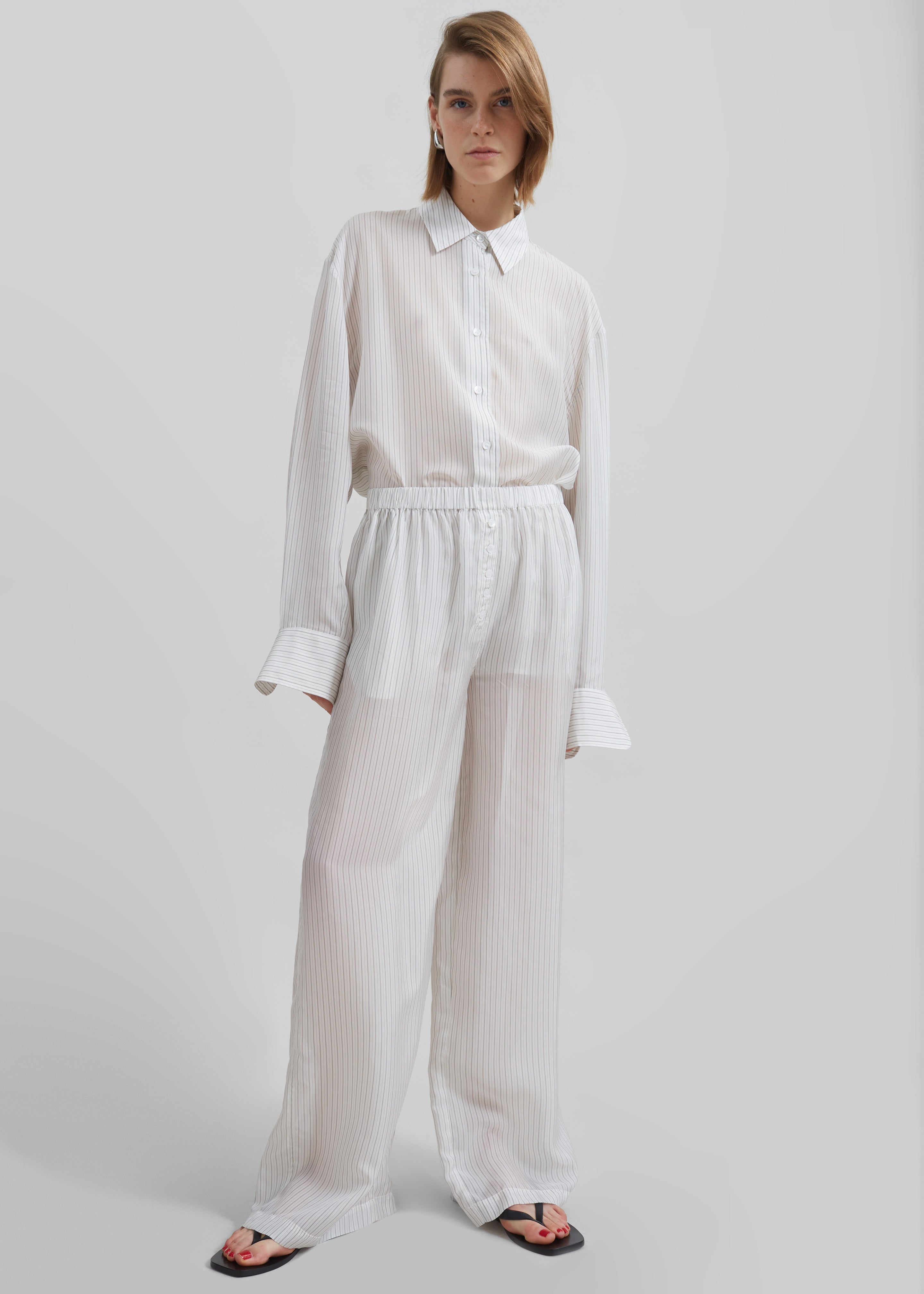Brenna Double Striped Wide Pants - White/Black Stripe - 5
