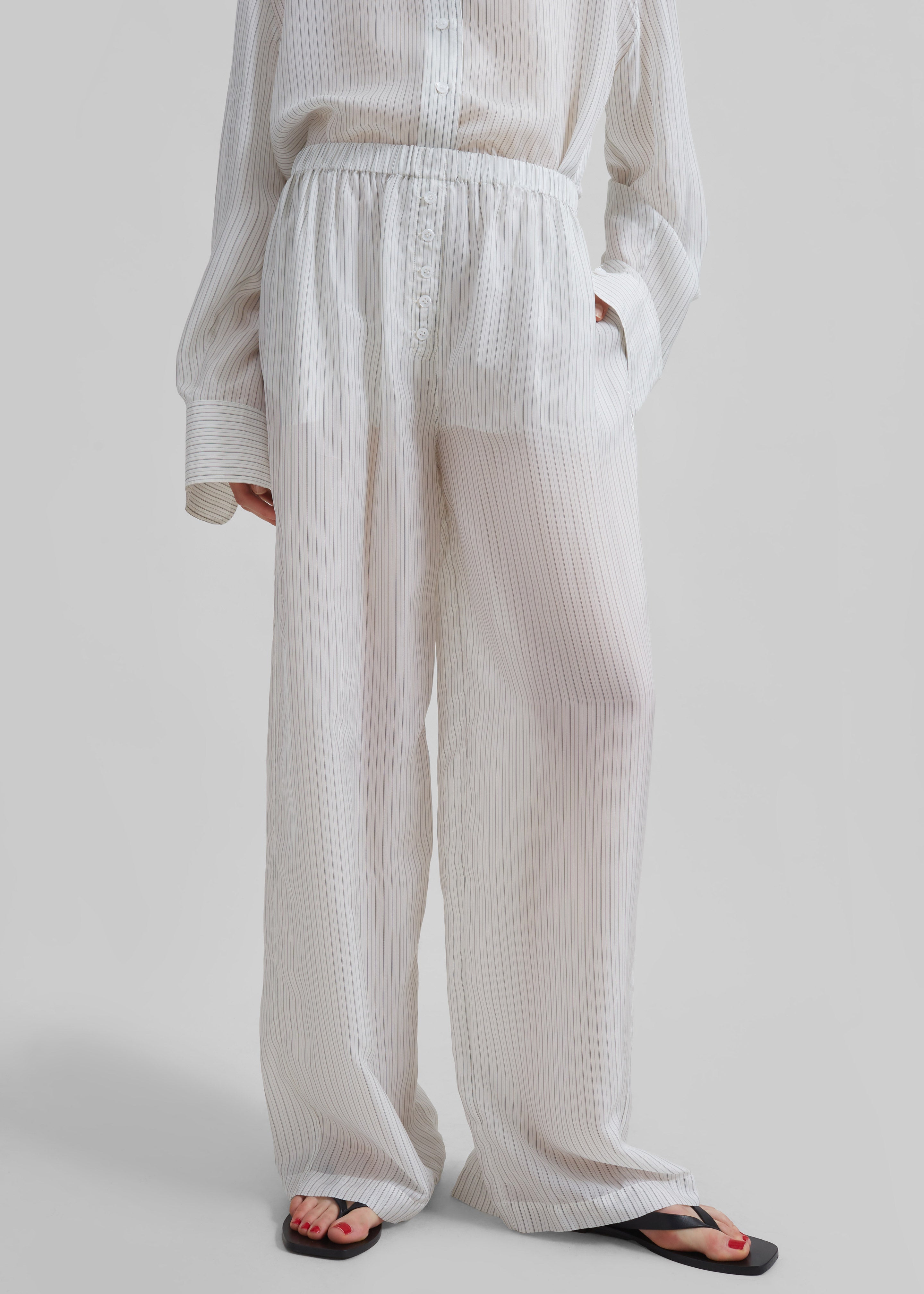 Brenna Double Striped Wide Pants - White/Black Stripe - 1