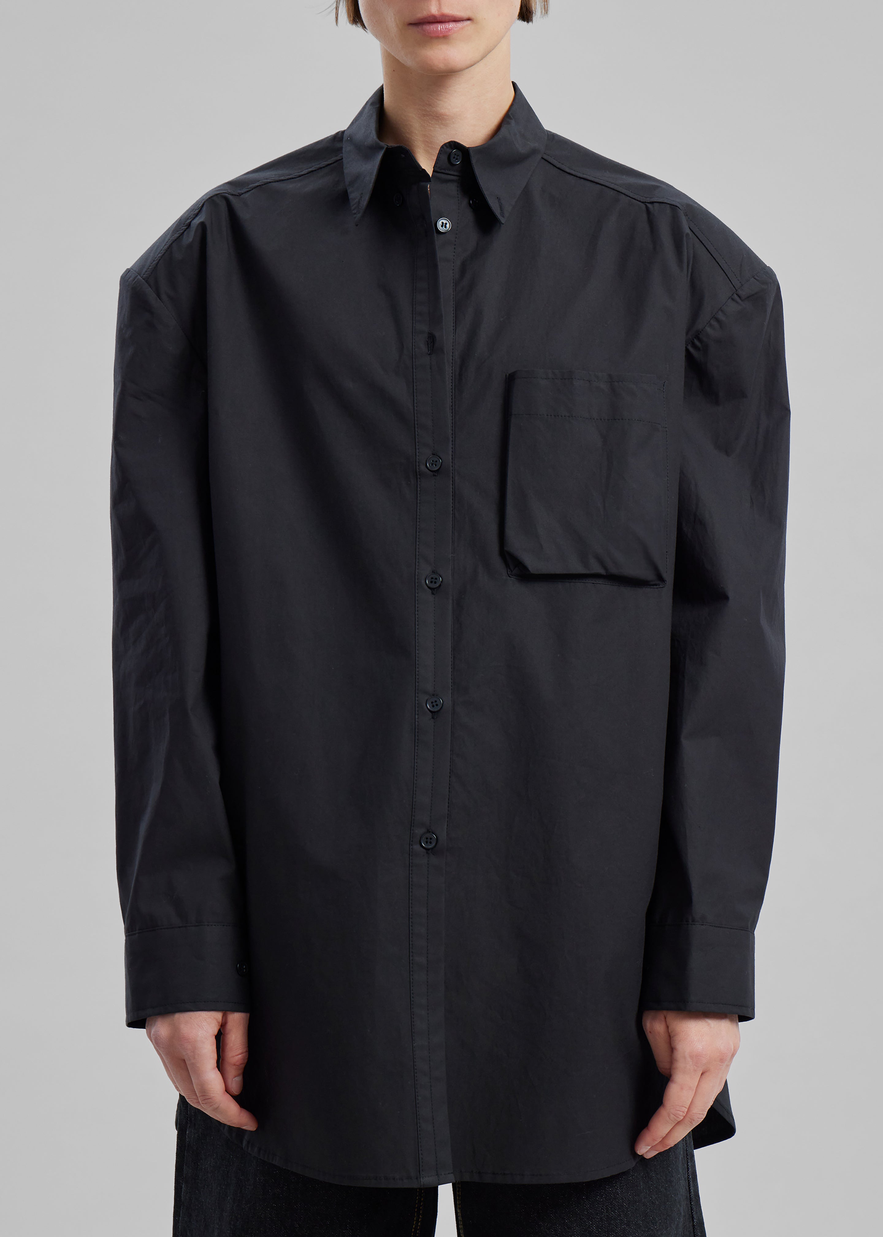 Brenna Padded Button Up Shirt - Black - 3