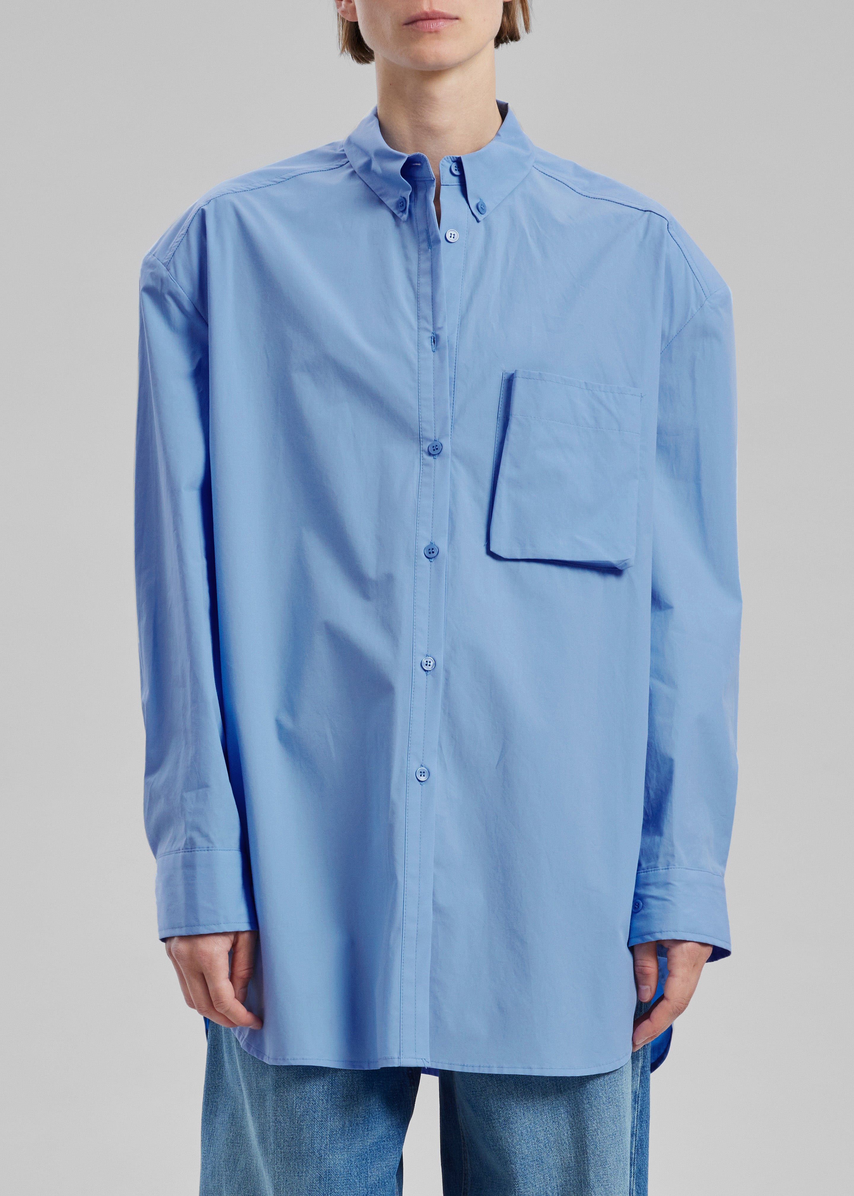Brenna Padded Button Up Shirt - Blue - 7
