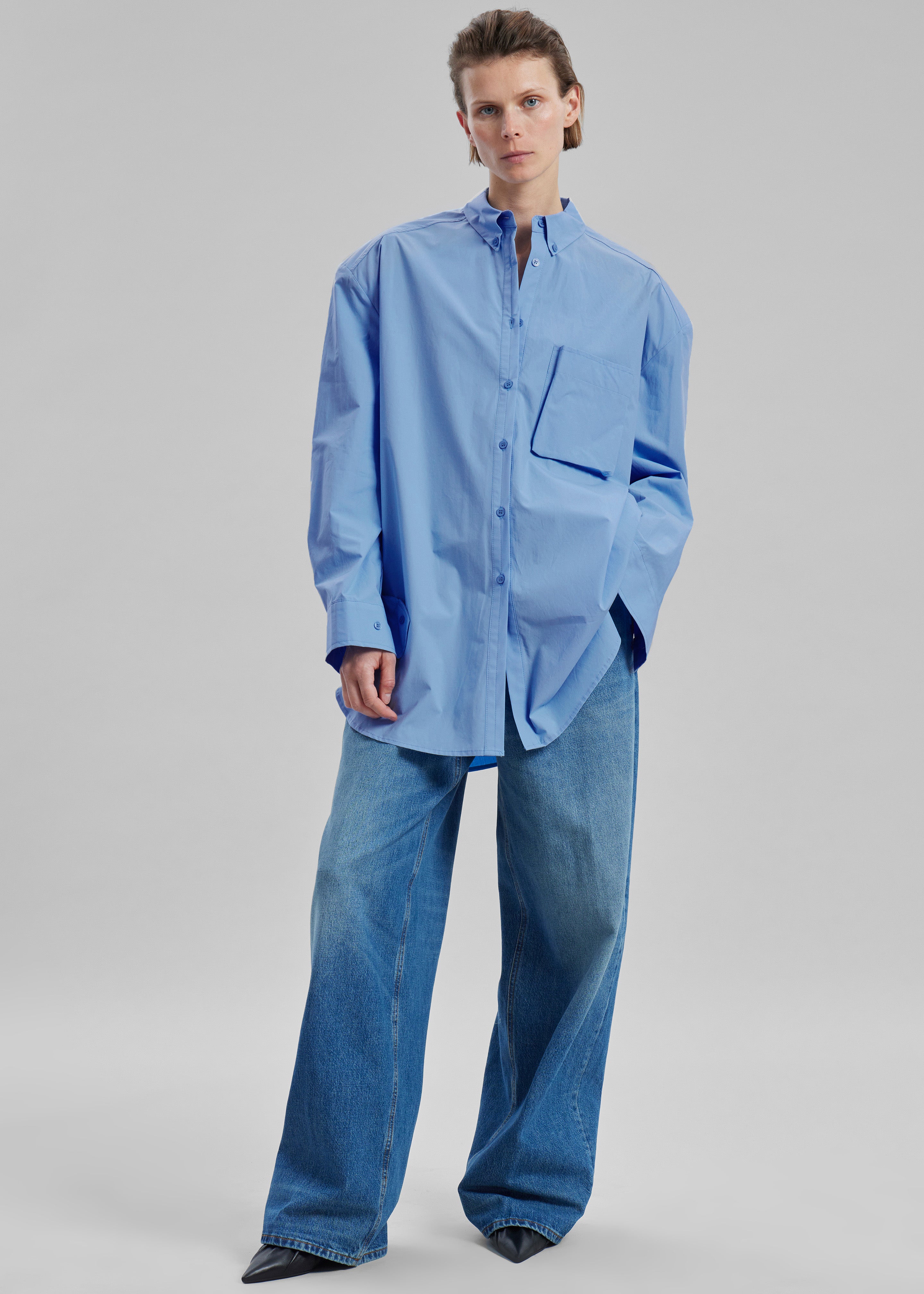 Brenna Padded Button Up Shirt - Blue - 4