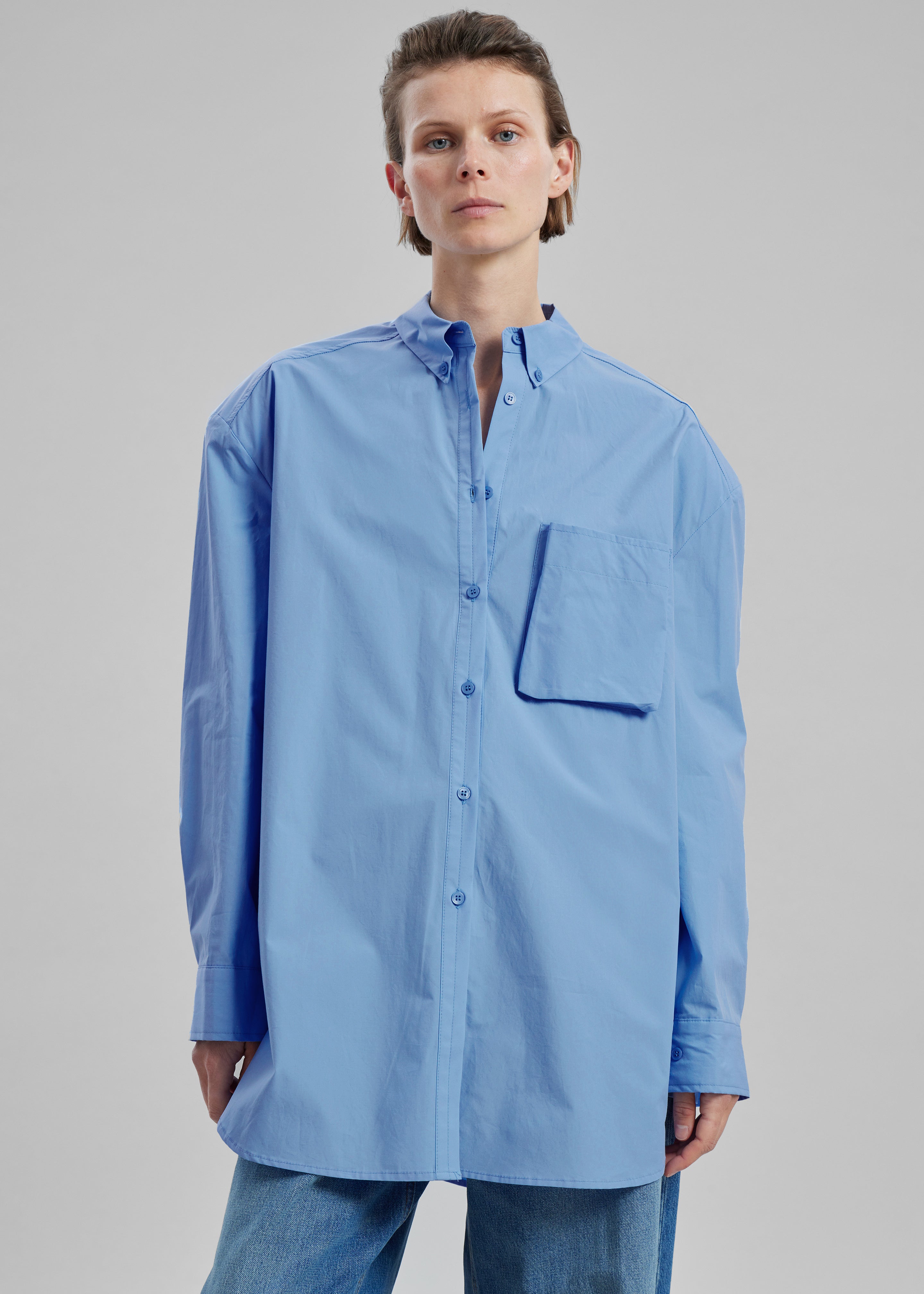 Brenna Padded Button Up Shirt - Blue - 10