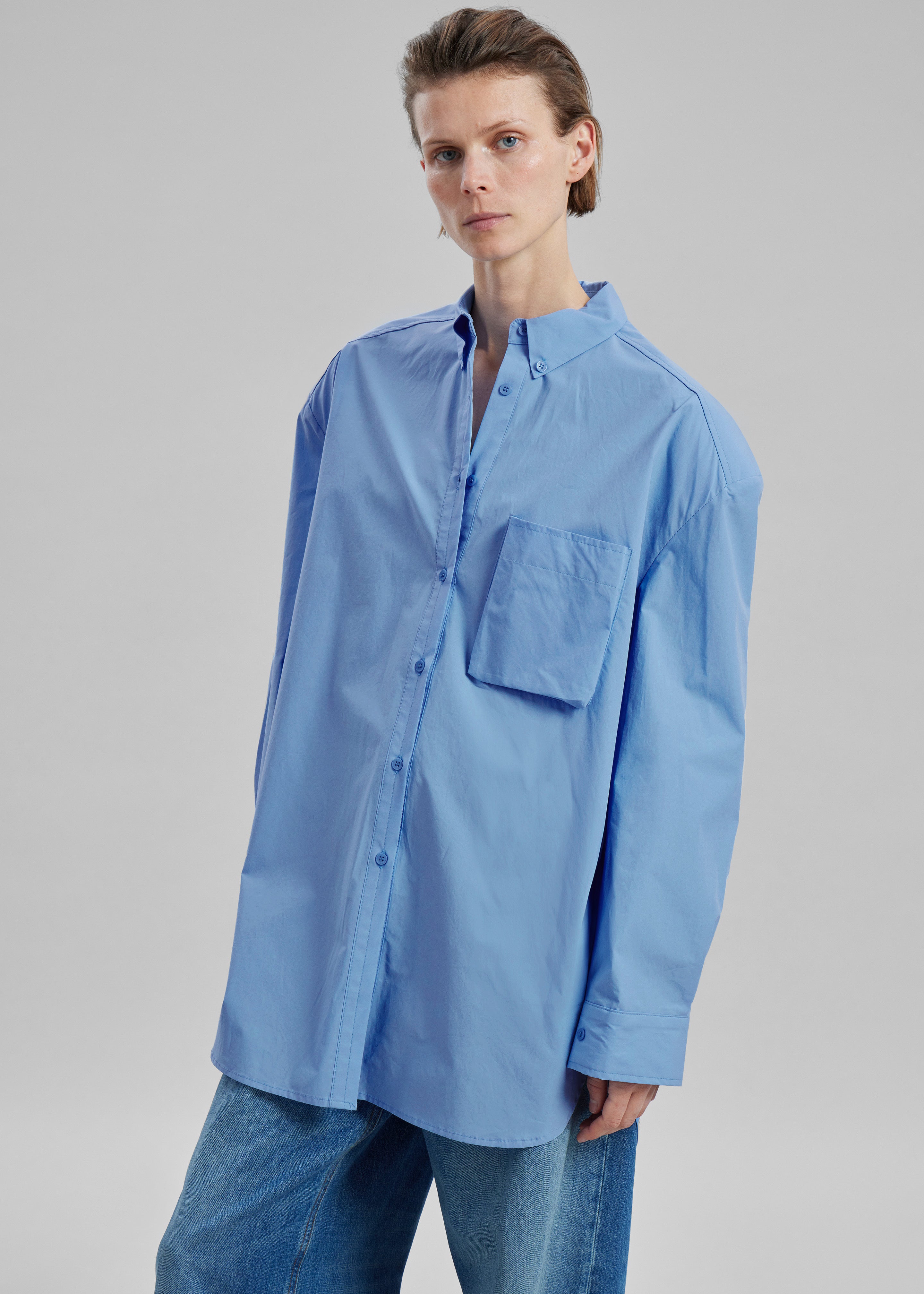 Brenna Padded Button Up Shirt - Blue - 6