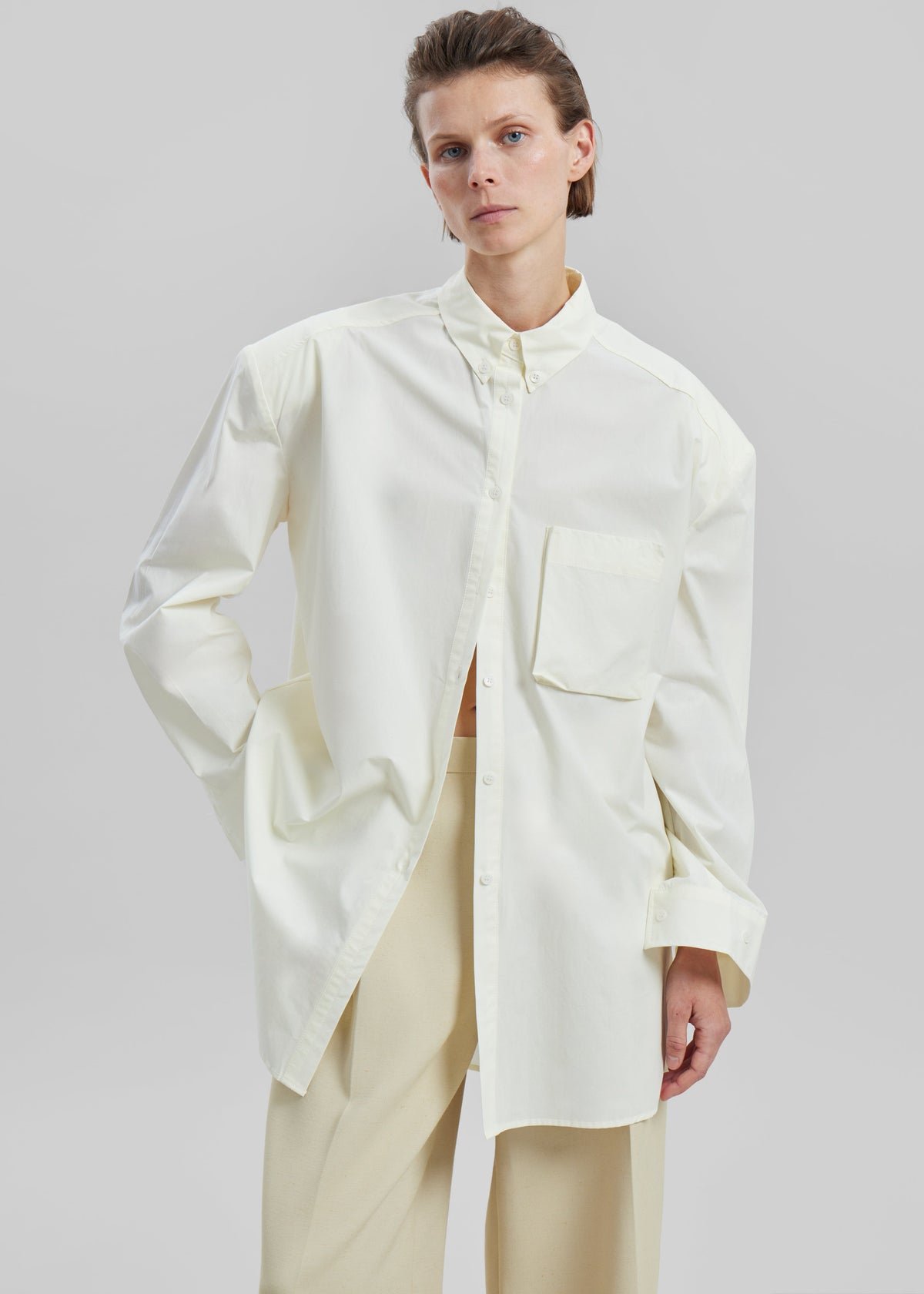 Brenna Padded Button Up Shirt - Yellow - 1