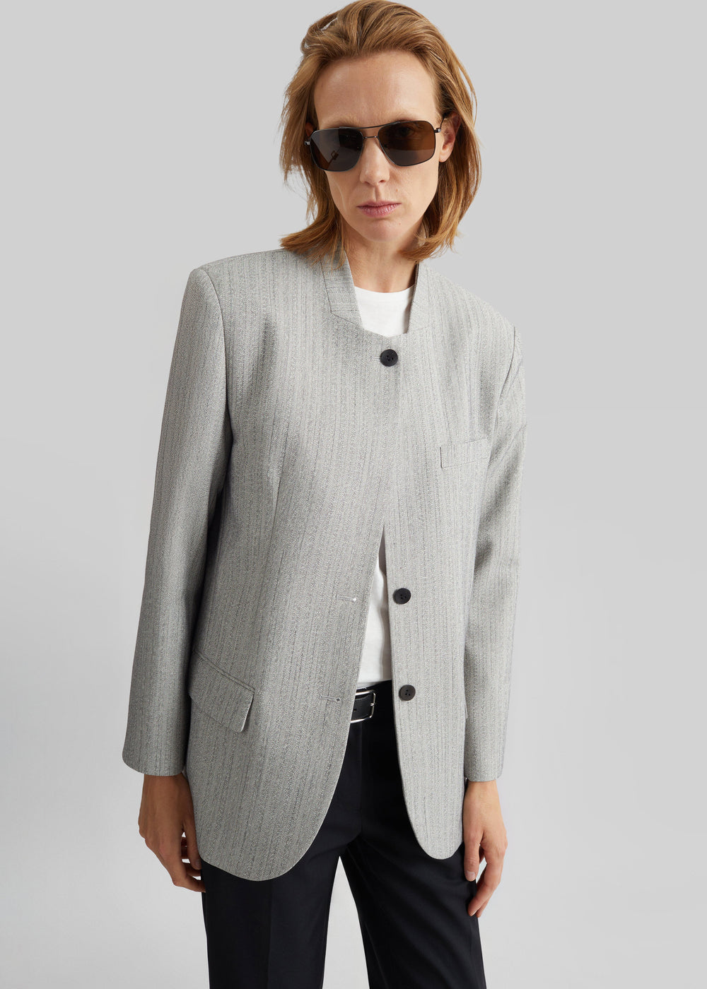 Breux Collarless Padded Blazer - Grey Melange - 1
