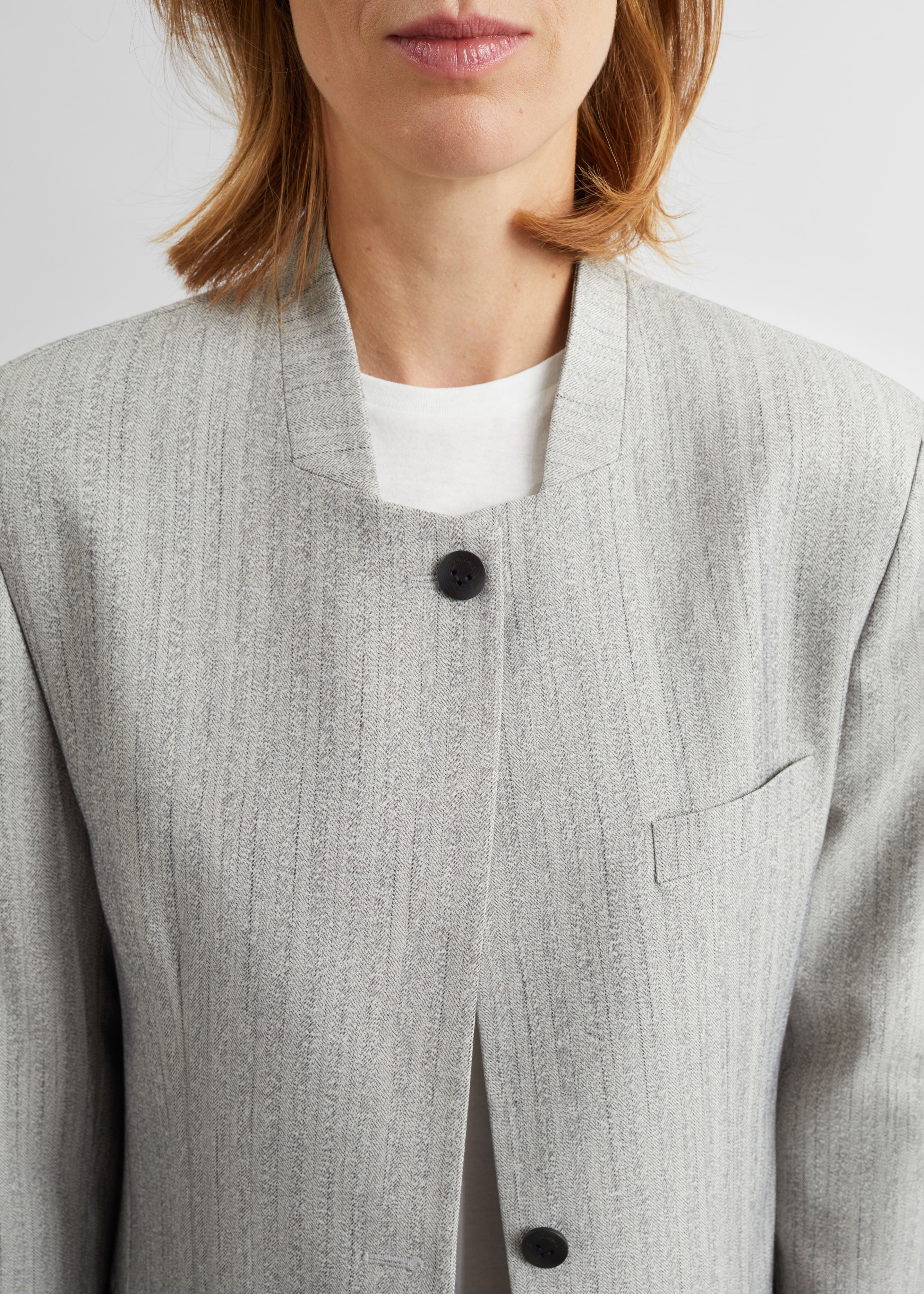 Breux Collarless Padded Blazer - Grey Melange - 3