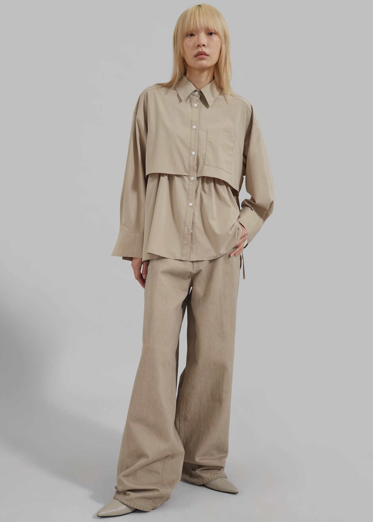 Bria Layered Button Up Shirt - Beige - 5