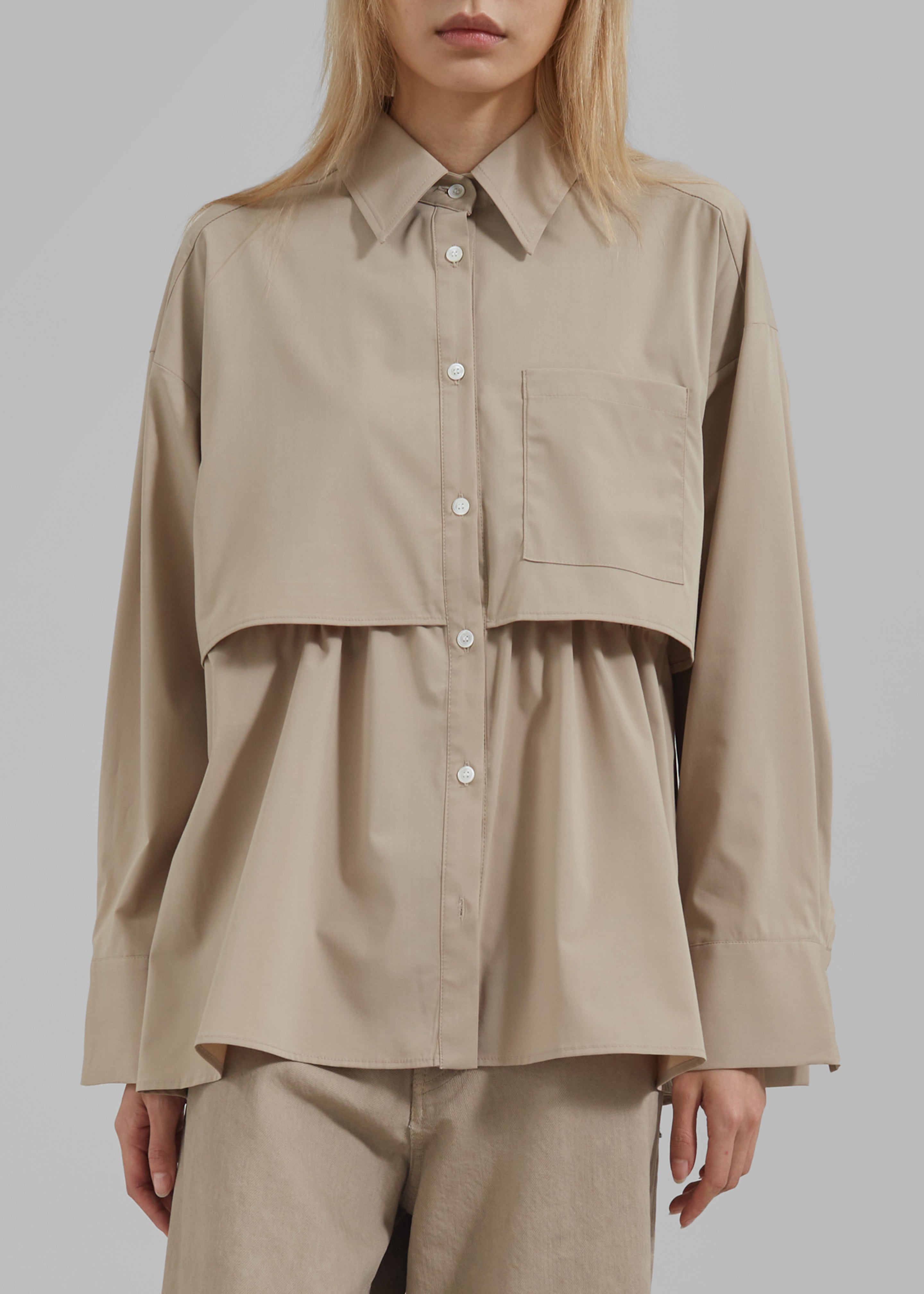 Bria Layered Button Up Shirt - Beige - 7