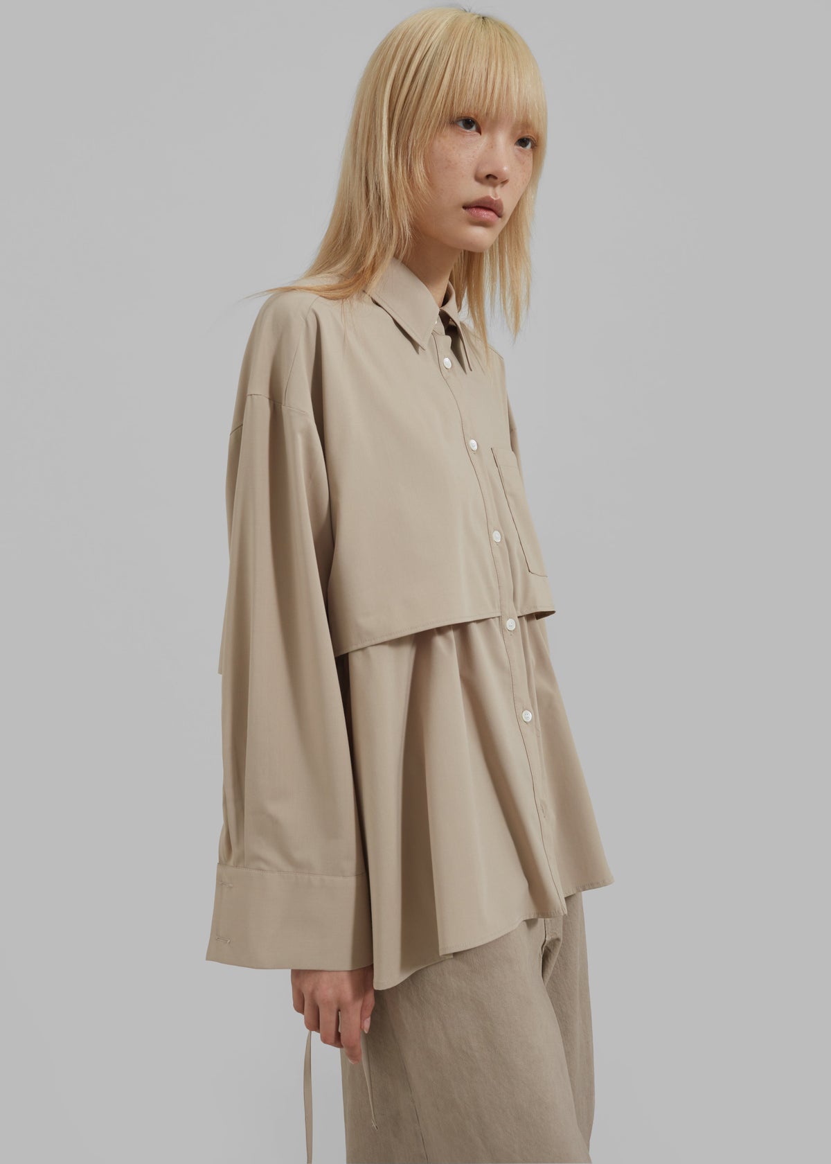 Bria Layered Button Up Shirt - Beige - 3
