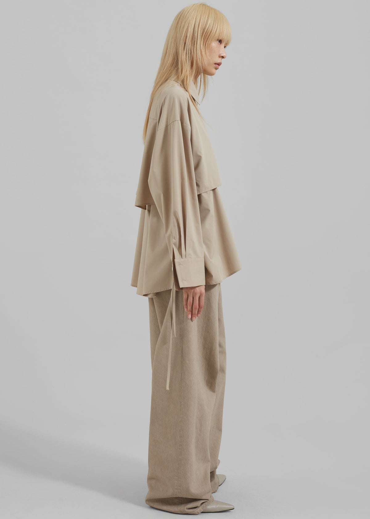 Bria Layered Button Up Shirt - Beige - 8