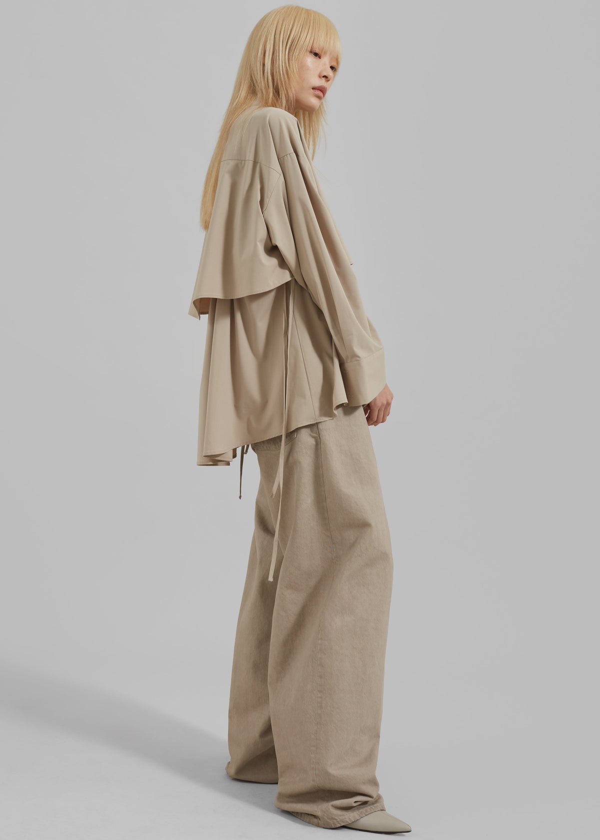 Bria Layered Button Up Shirt - Beige - 2