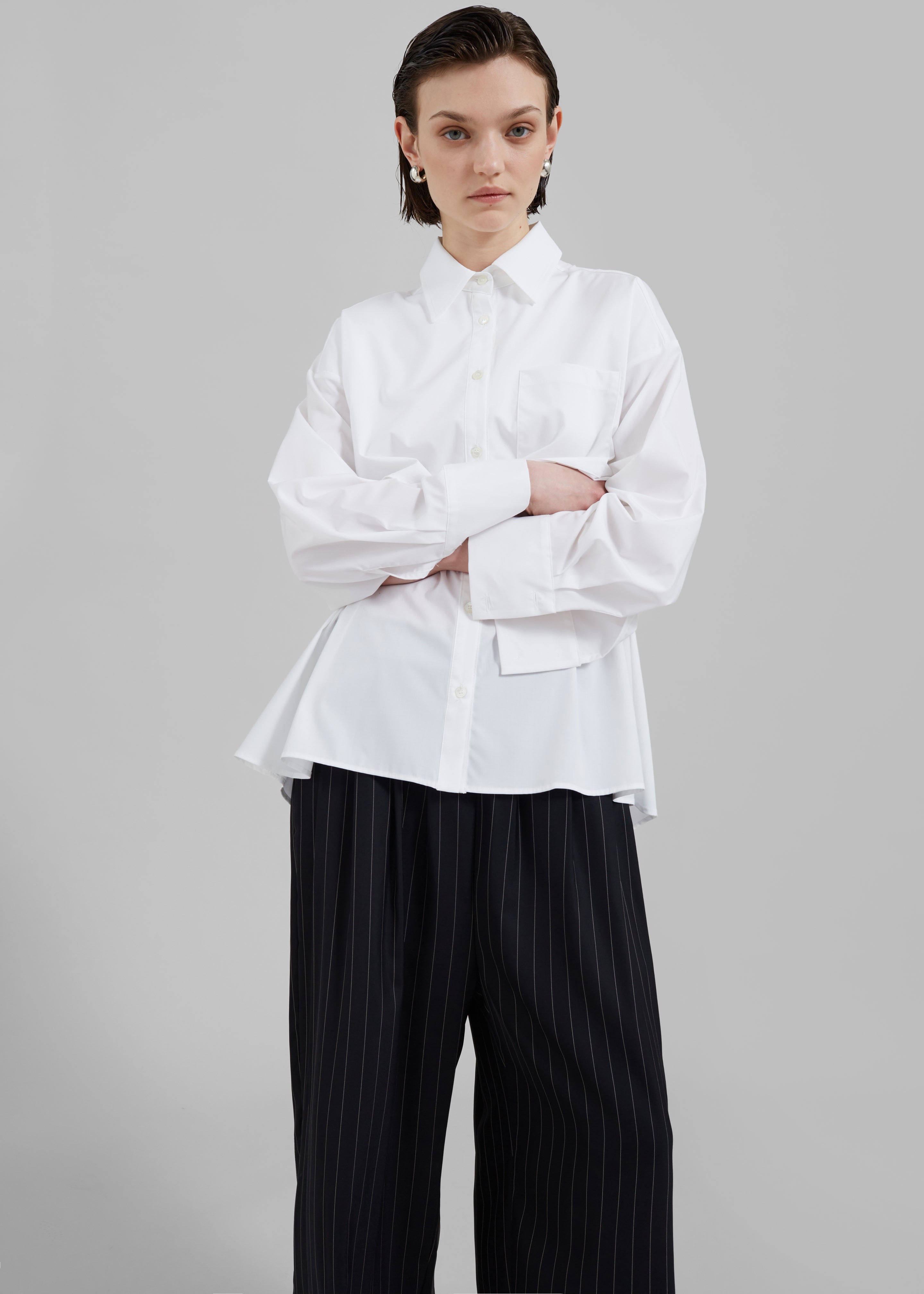 Bria Layered Button Up Shirt - White - 5