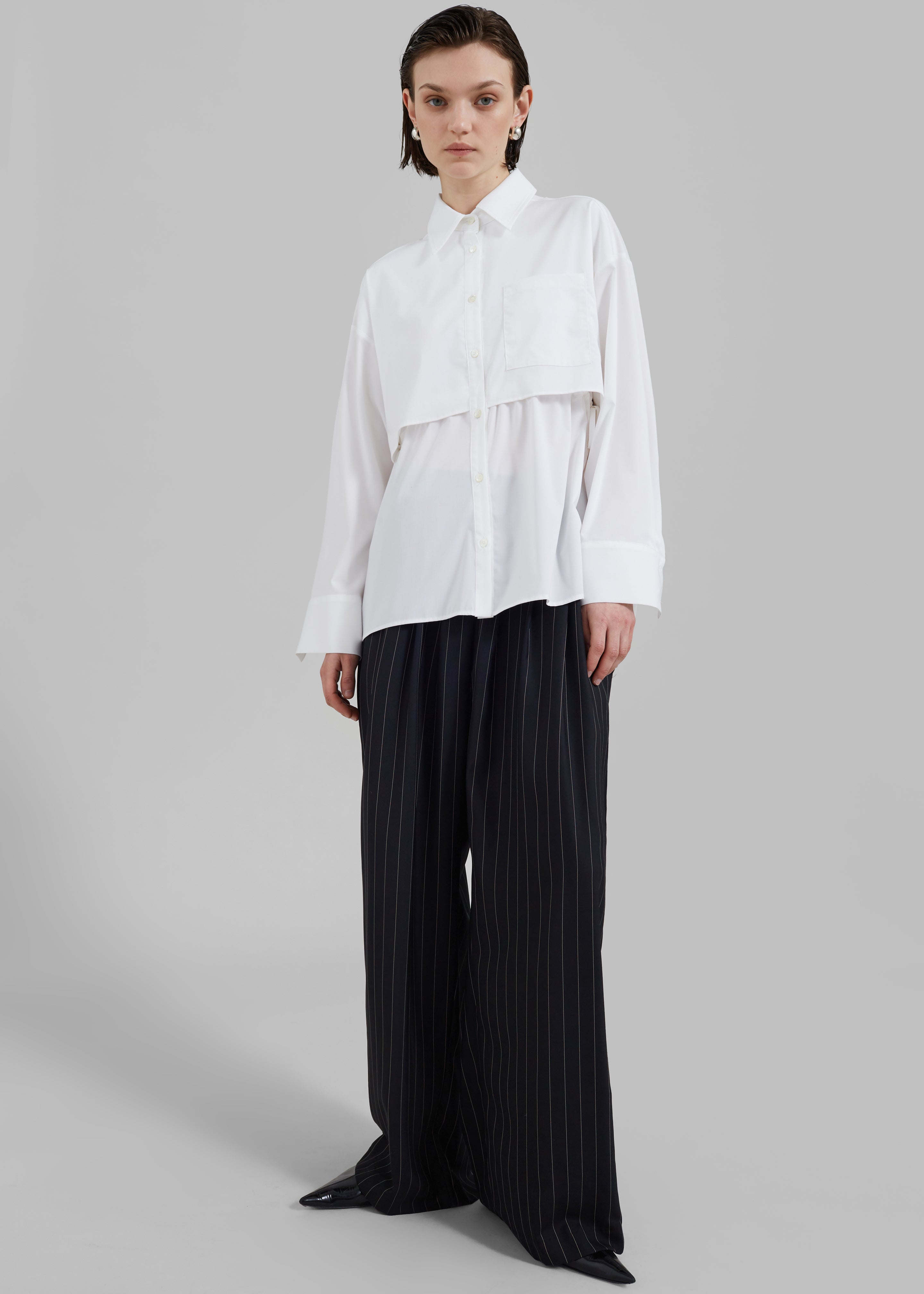 Bria Layered Button Up Shirt - White - 3