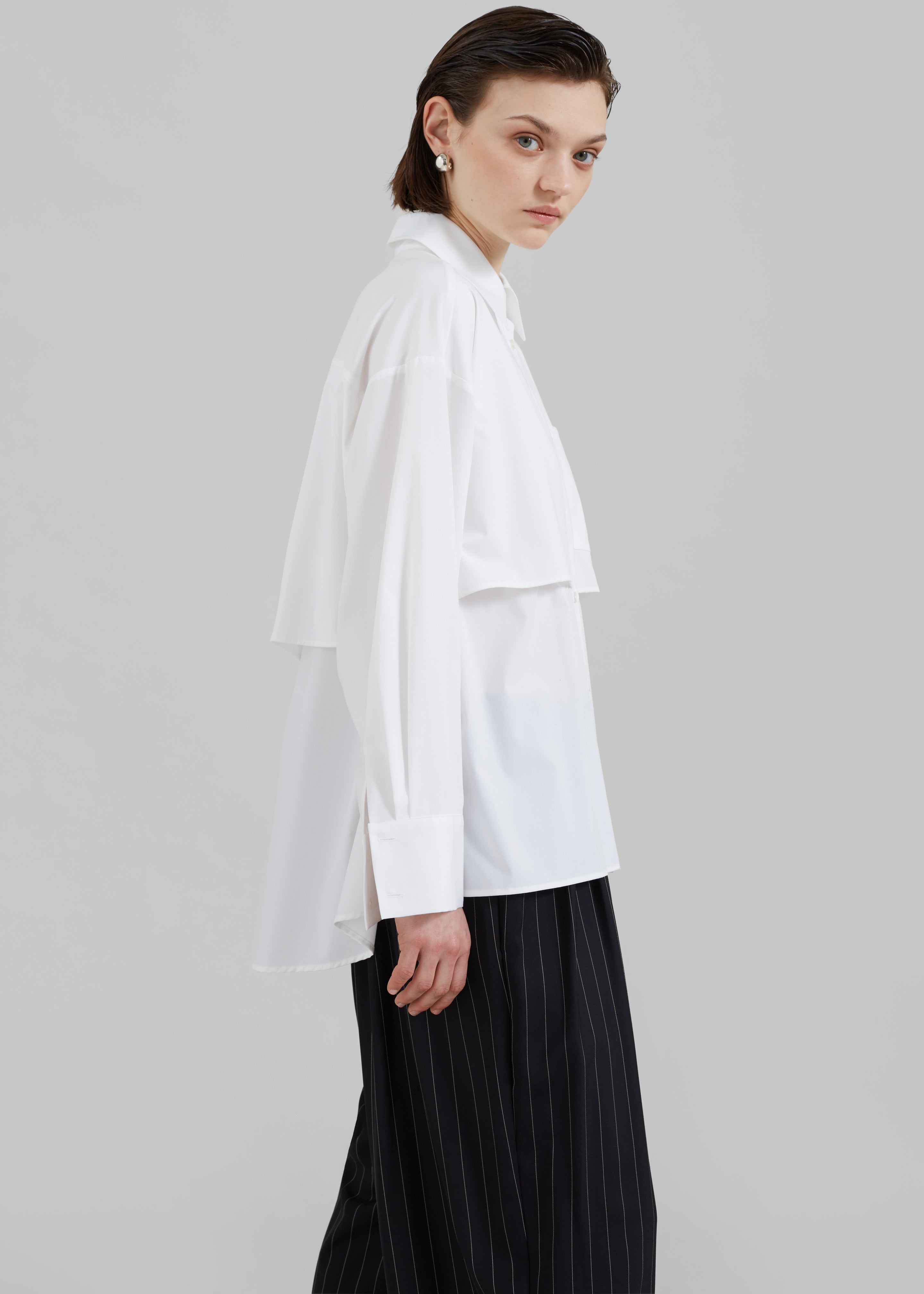 Bria Layered Button Up Shirt - White - 6