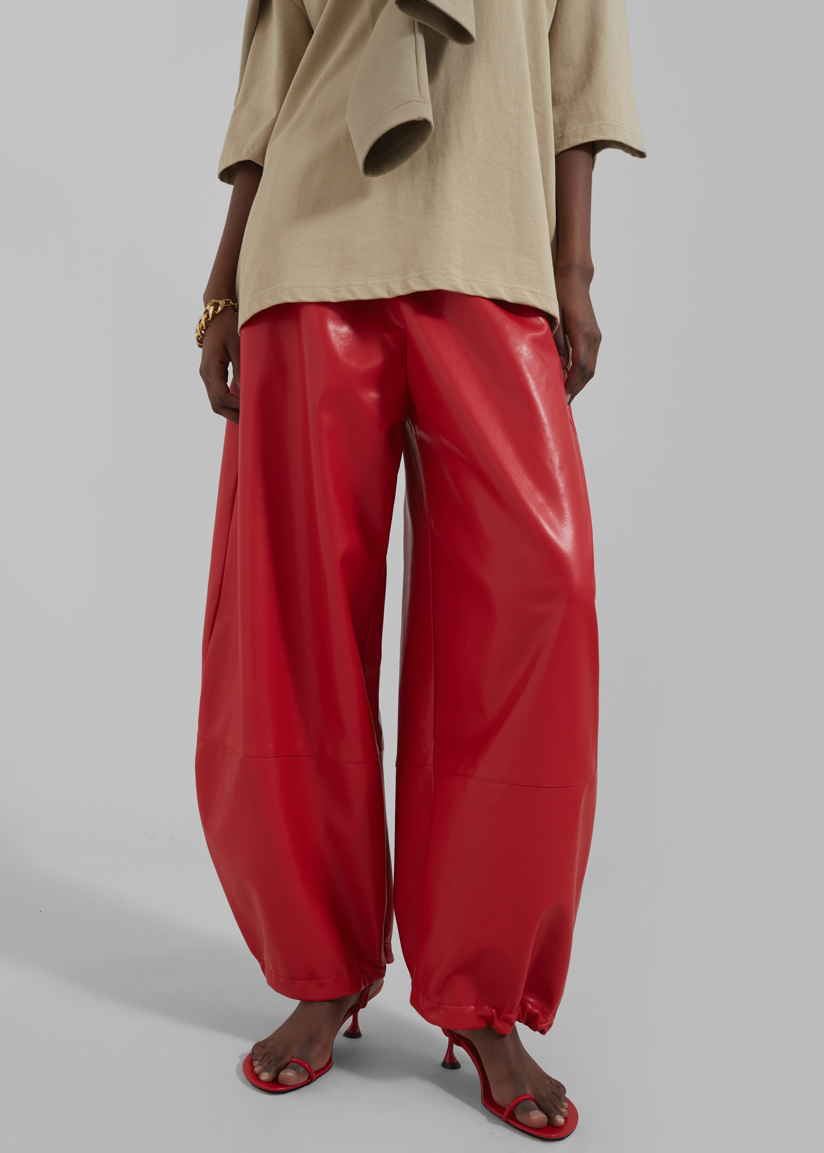 Briar Faux Leather Balloon Pants - Red - 4