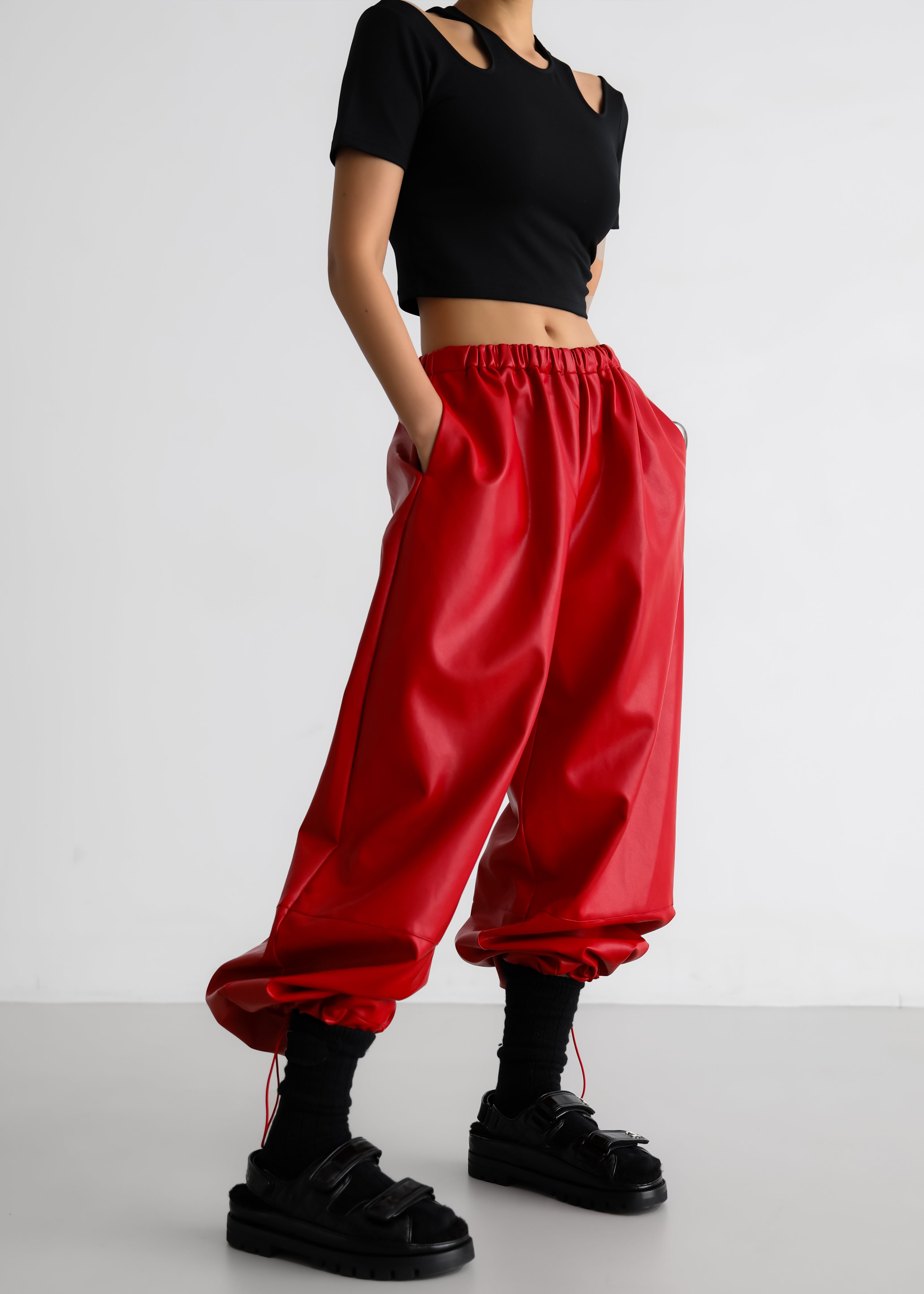 Briar Faux Leather Balloon Pants - Red - 5