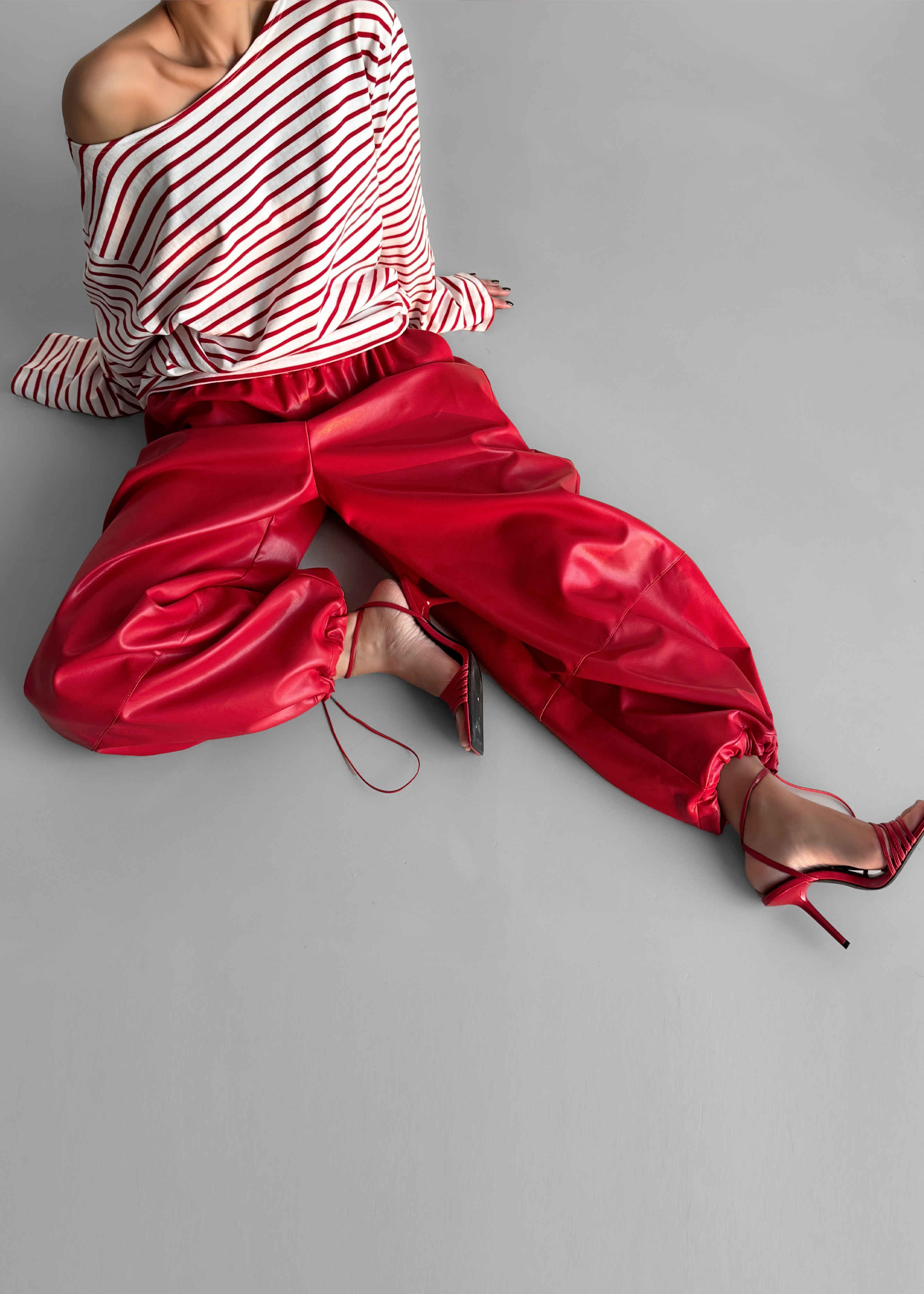 Briar Faux Leather Balloon Pants - Red - 3