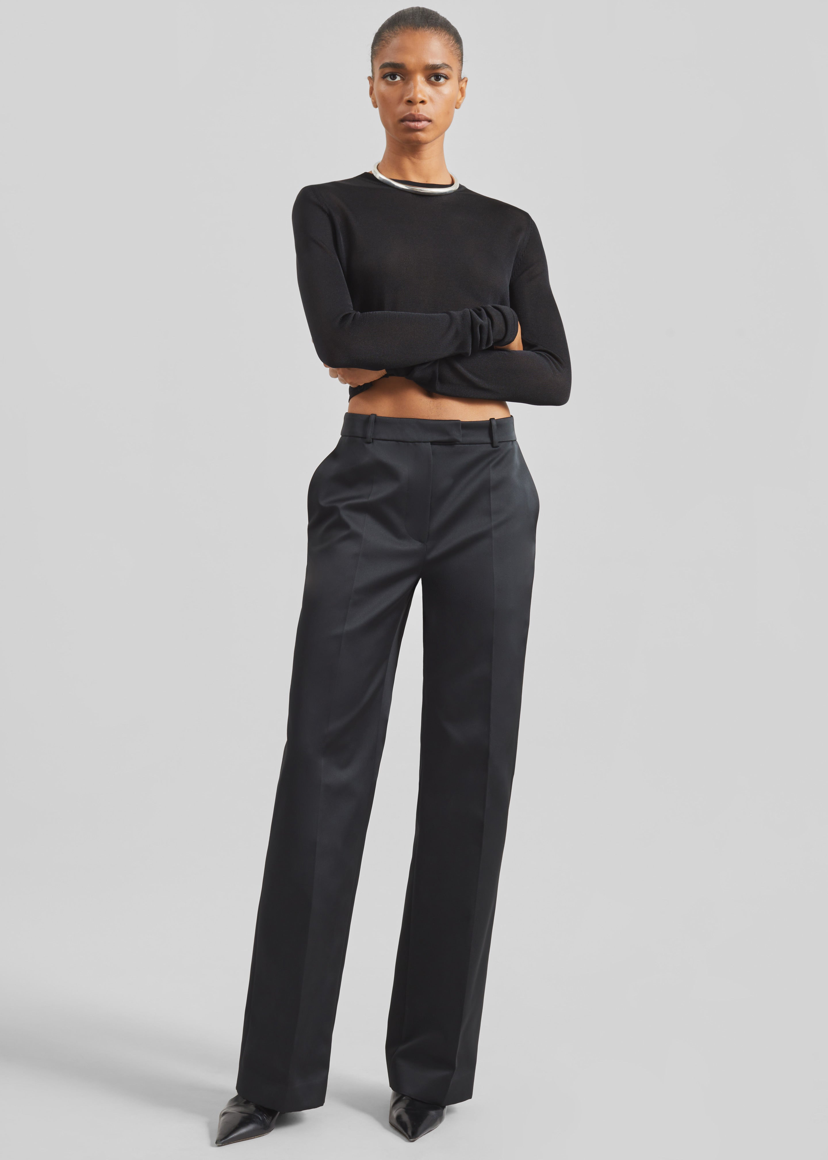 Brickell Satin Trousers - Black - 1