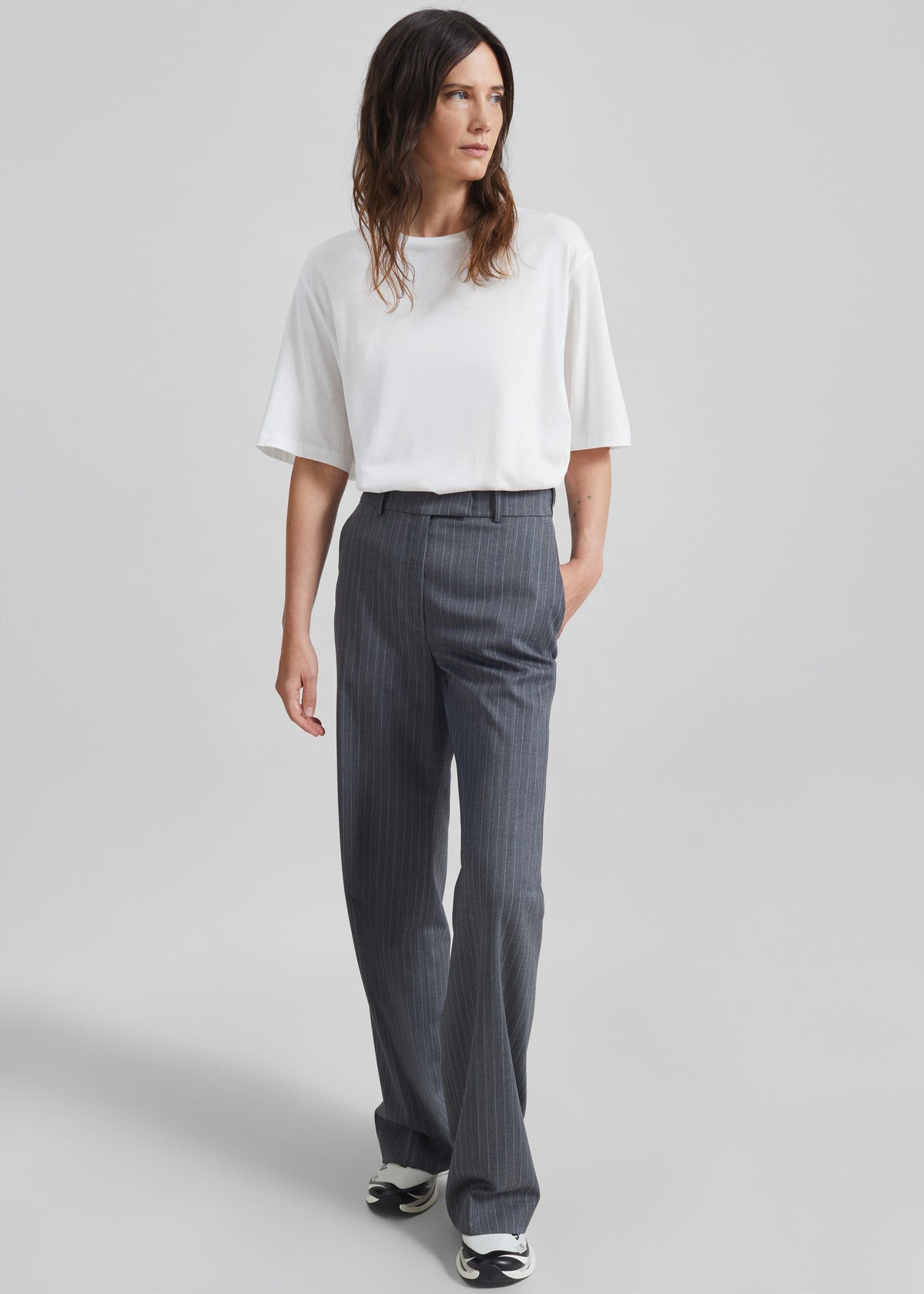 Brickell Trousers - Grey/White Pinstripe