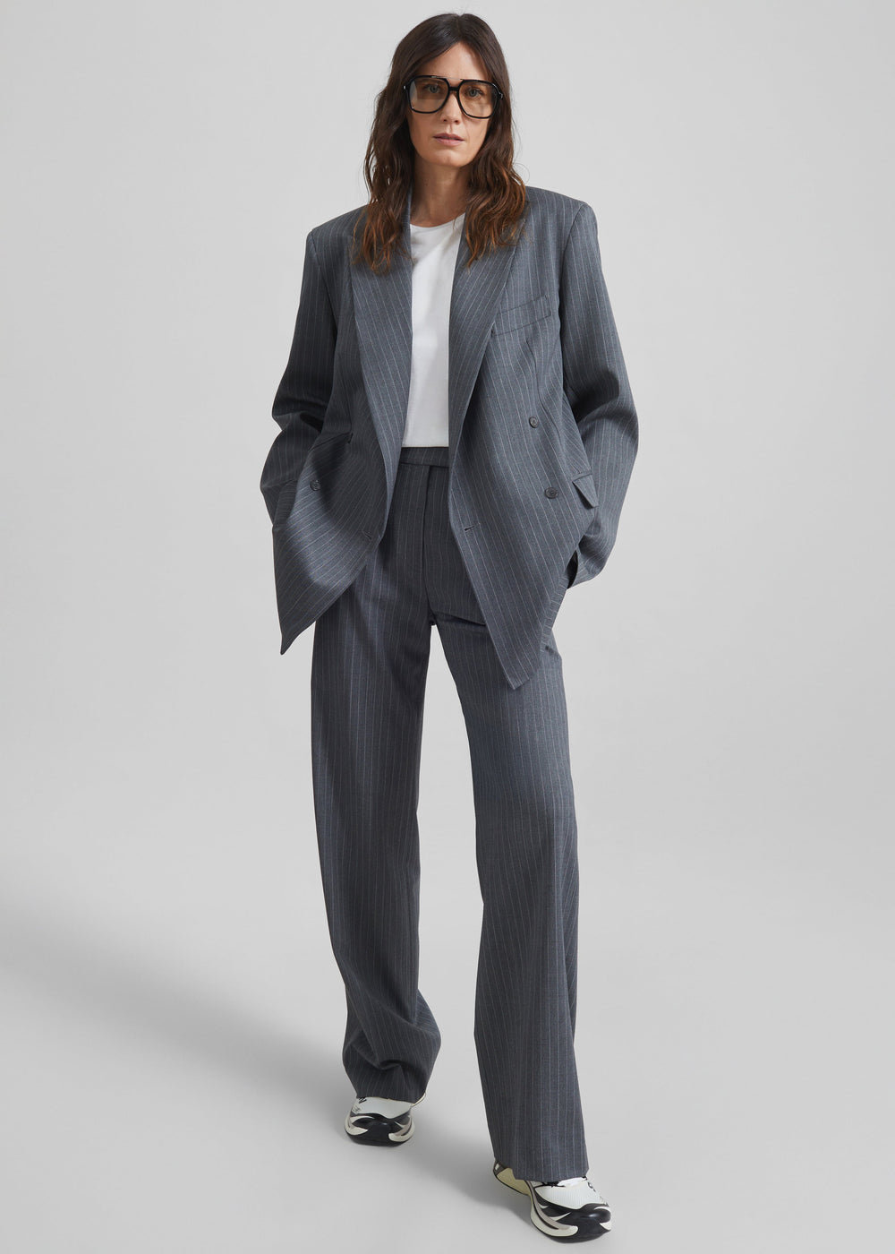Brickell Trousers - Grey/White Pinstripe - 1