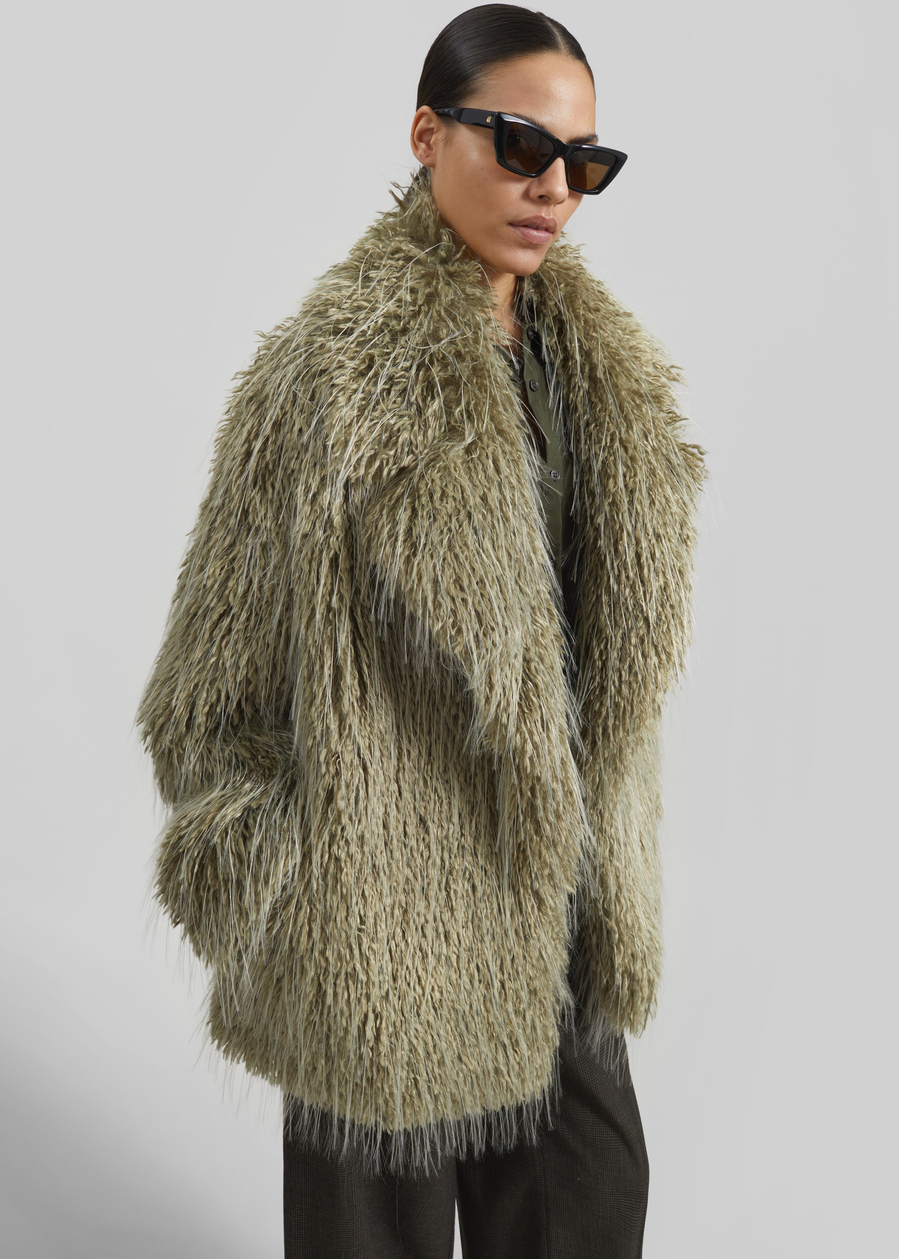 Brina Faux Fur Coat - Sage - 1