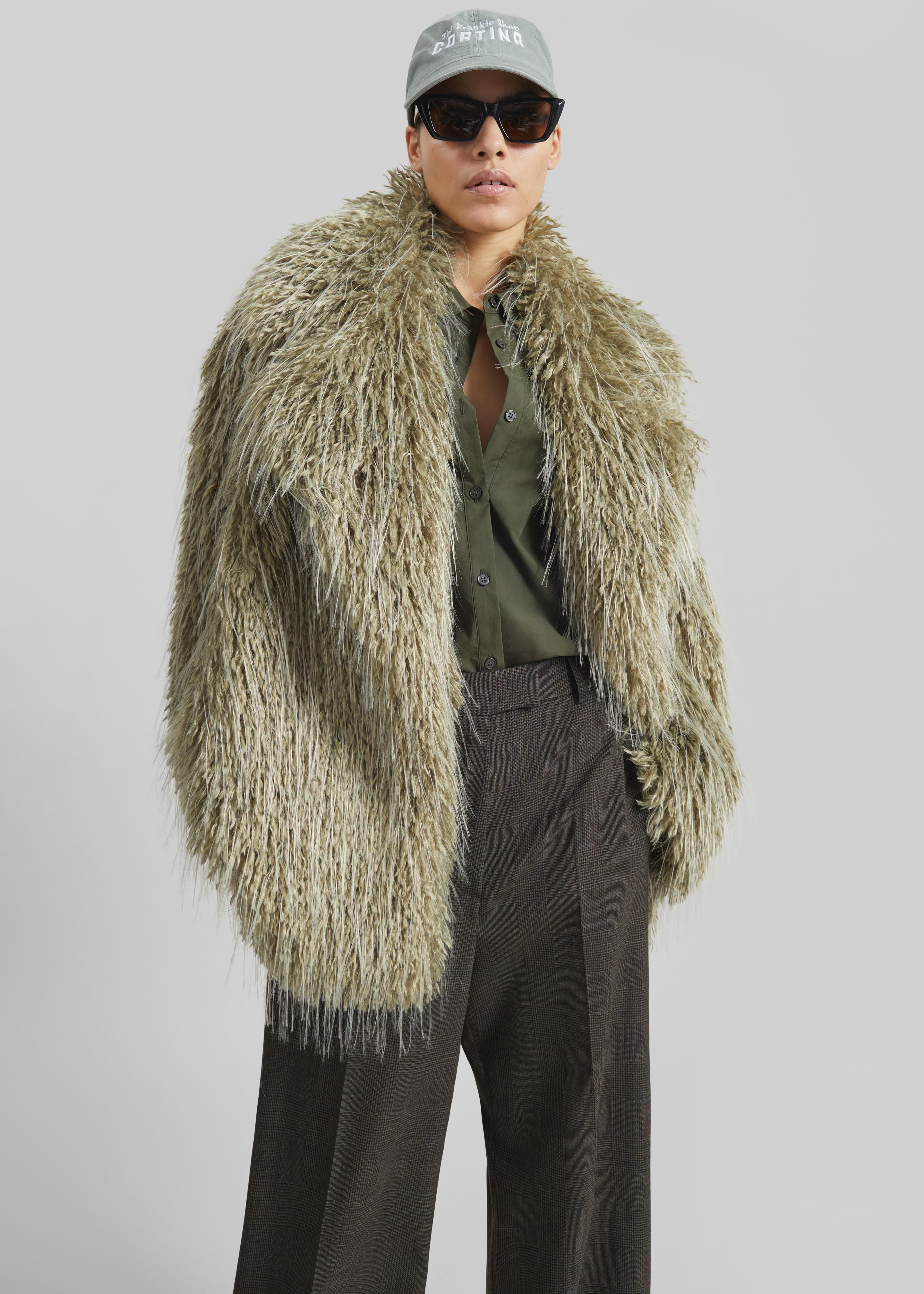 Brina Faux Fur Coat - Sage - 5