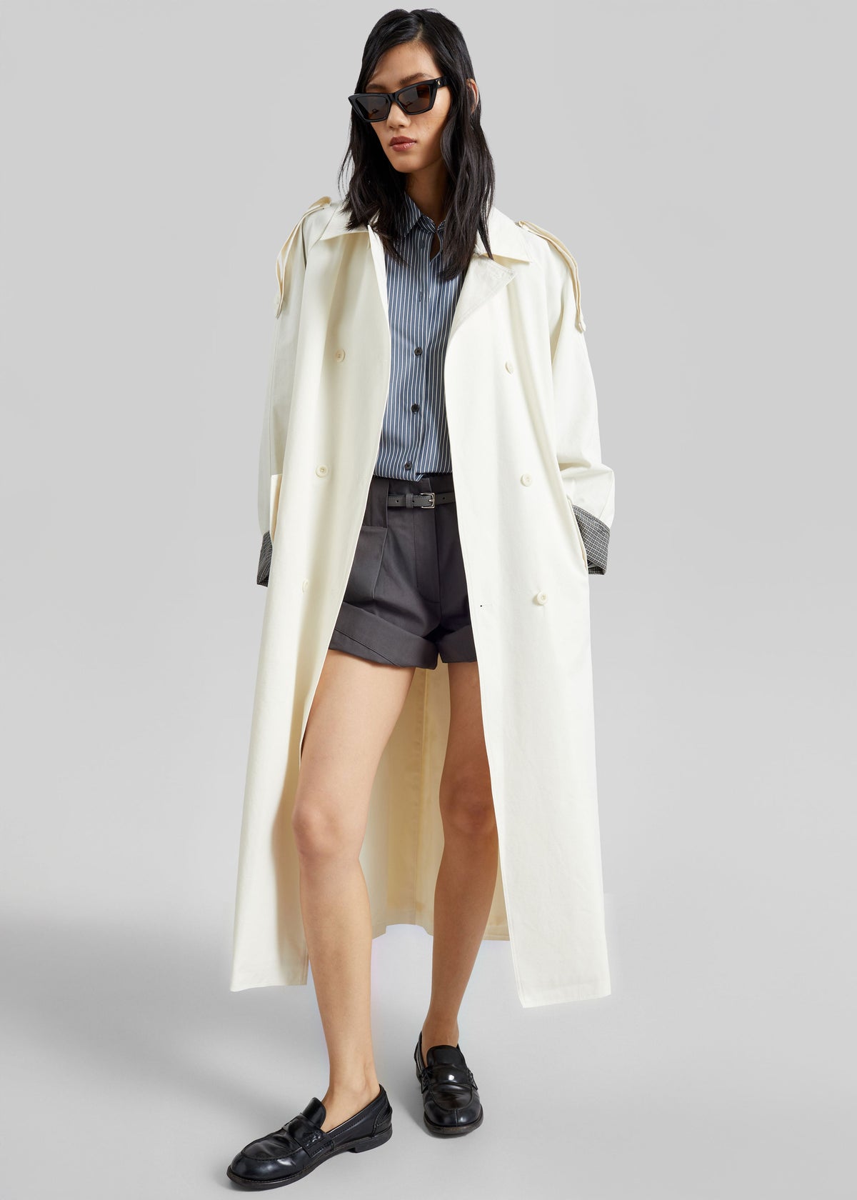 Brion Contrast Cuff Trench Coat - Cream - 1