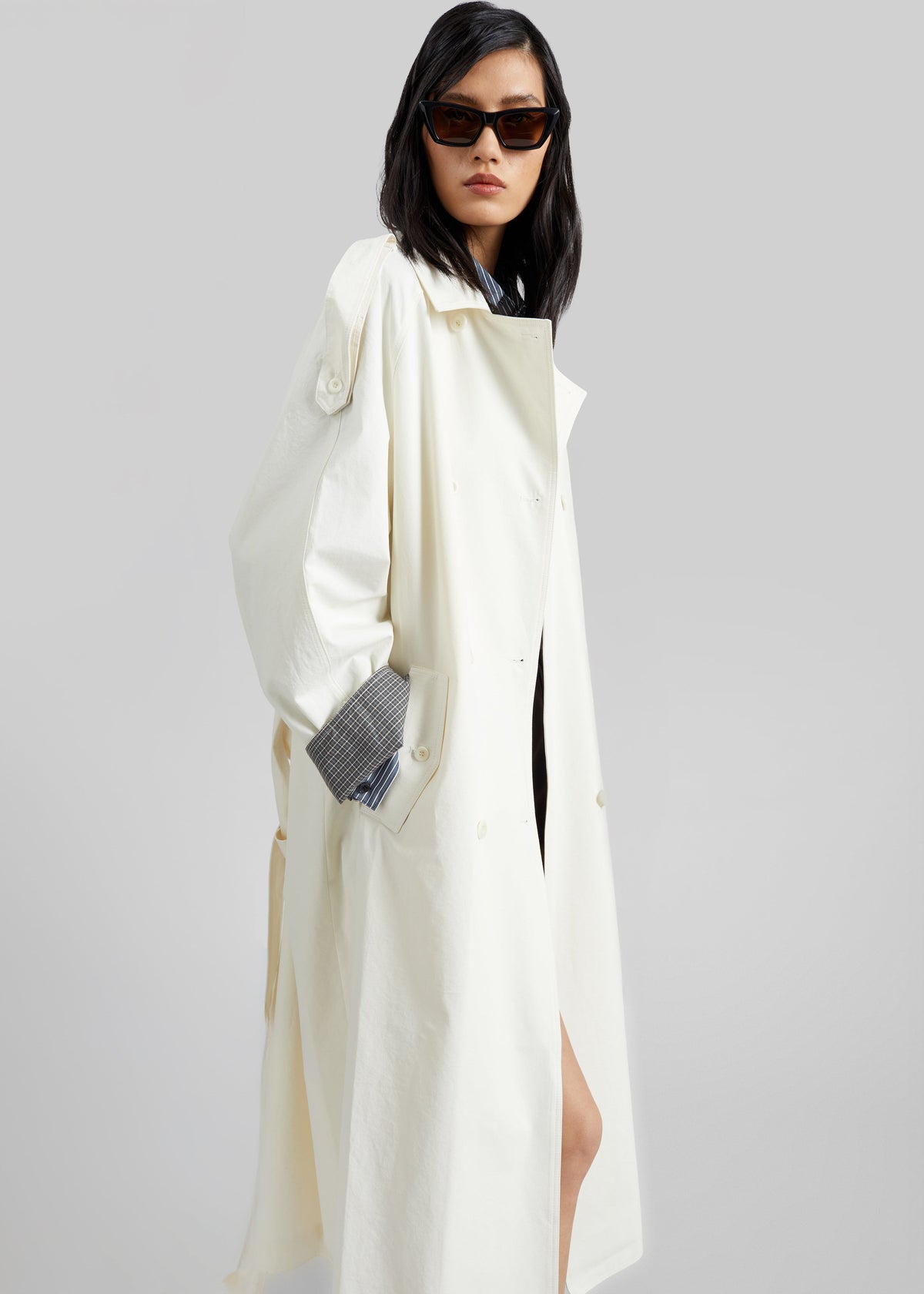 Brion Contrast Cuff Trench Coat - Cream - 5