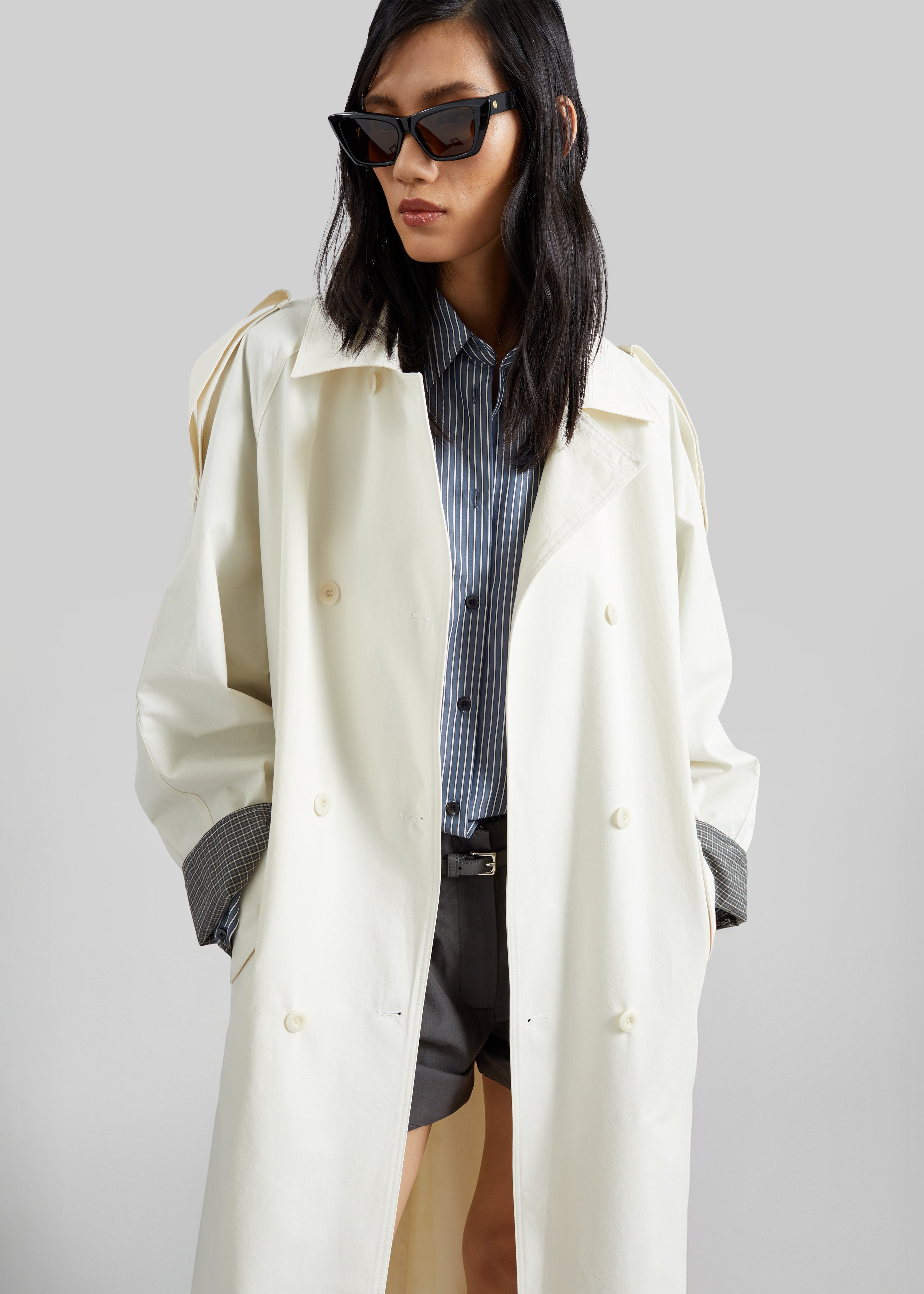 Brion Contrast Cuff Trench Coat - Cream - 4