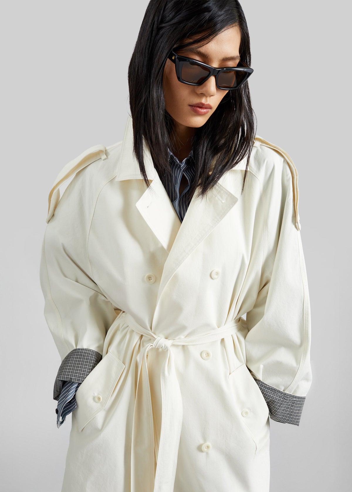 Brion Contrast Cuff Trench Coat - Cream - 2