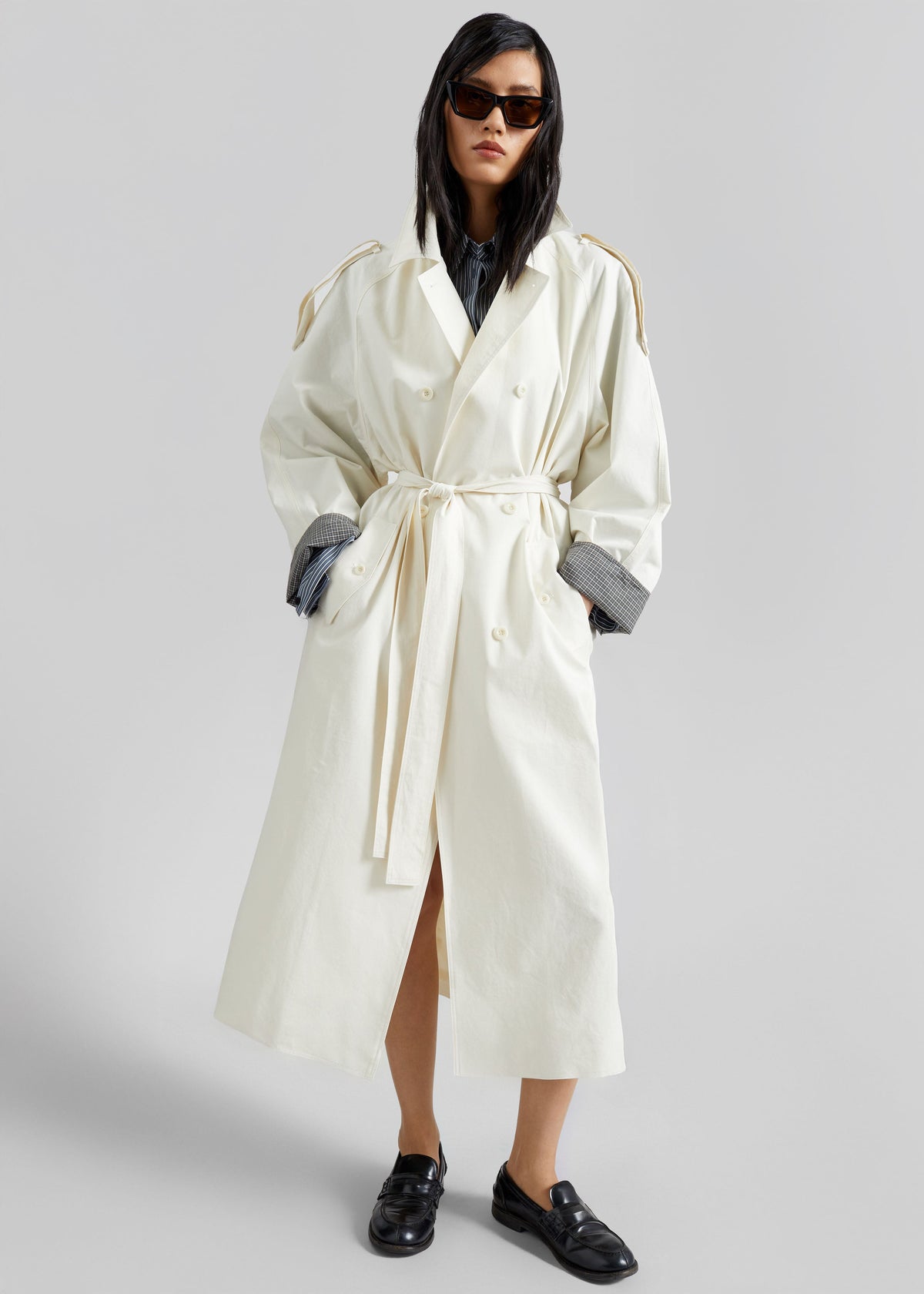 Brion Contrast Cuff Trench Coat - Cream - 3